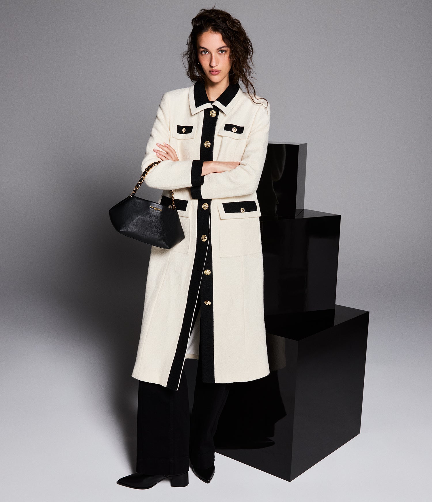 LONG COLLAR CONTRAST COAT View 1 | Women's Clothing LONG COLLAR CONTRAST COAT View 1 | Women's Clothing