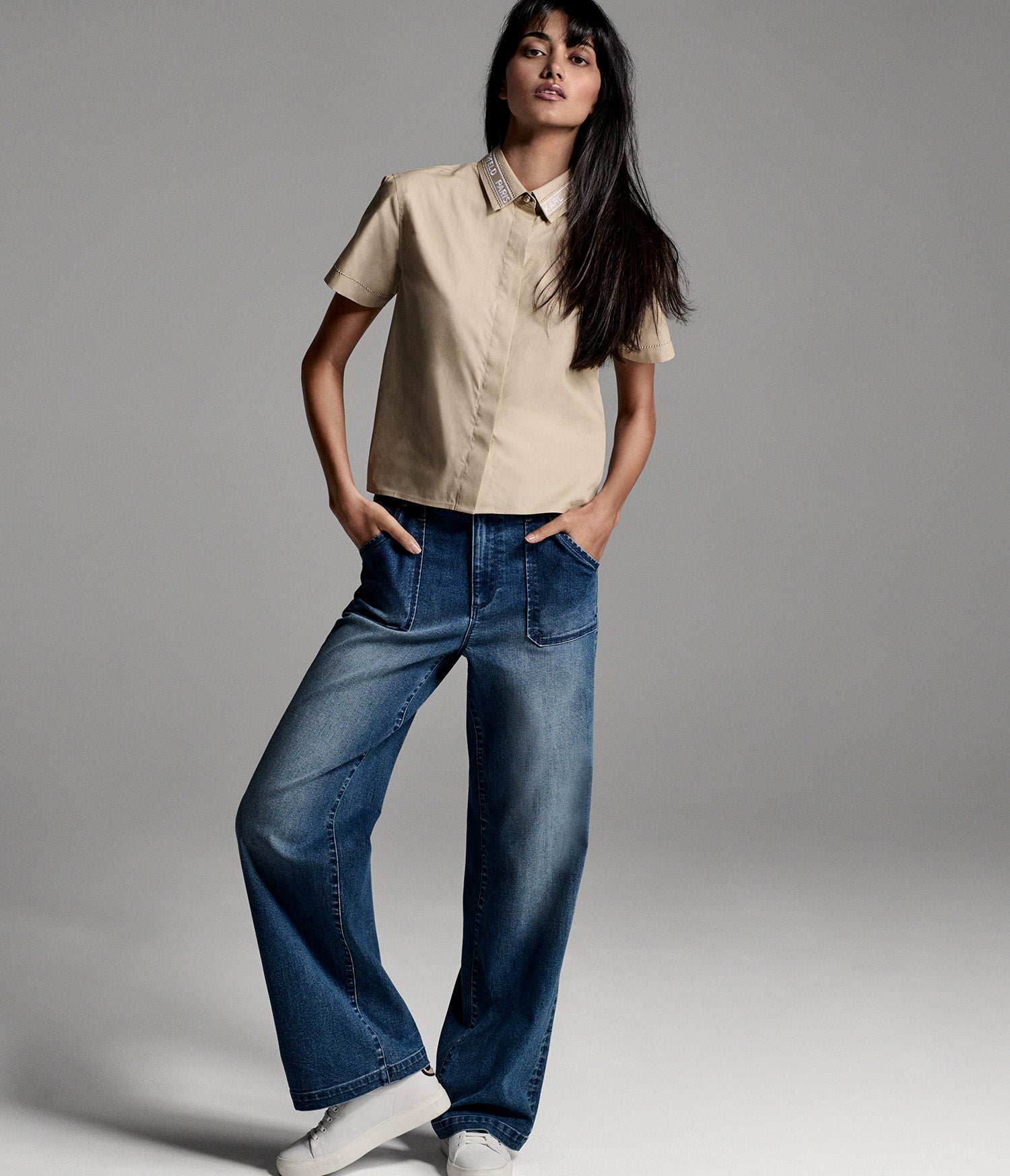 SHORT SLEEVE POPLIN SHIRT WITH EMBELLISHED TRIM VIEW 8 | Women's Tops & Sweaters SHORT SLEEVE POPLIN SHIRT WITH EMBELLISHED TRIM VIEW 8 | Women's Tops & Sweaters