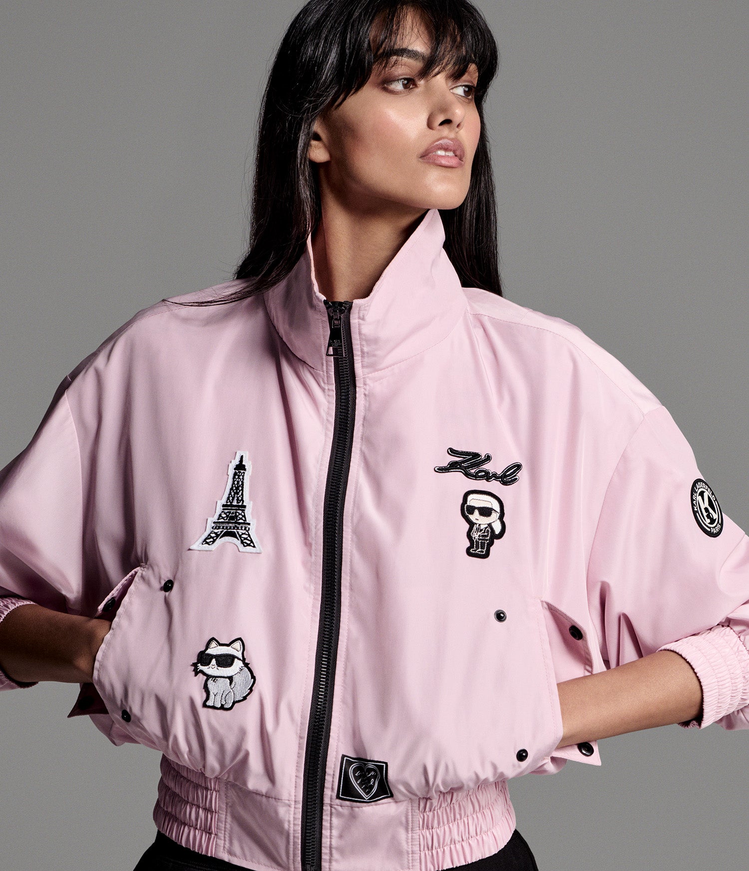 Patch Bomber Jacket | Outerwear | Karl Lagerfeld Paris