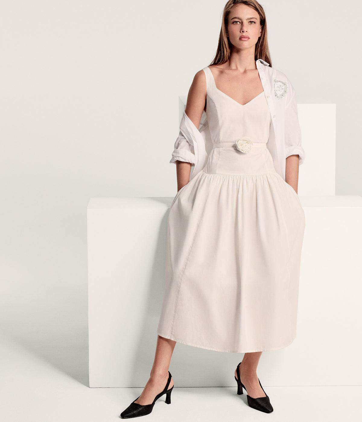 Karl Lagerfeld Women's Poplin Midi Dress - White