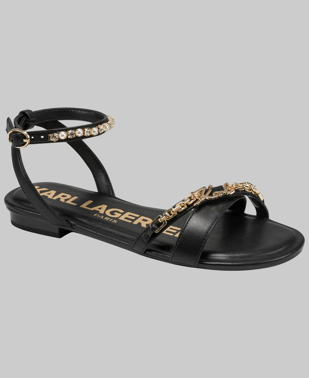 Karl Lagerfeld Black Leather Embellished Cross-Strap Sandals Karl Lagerfeld Paris Women main image 4
