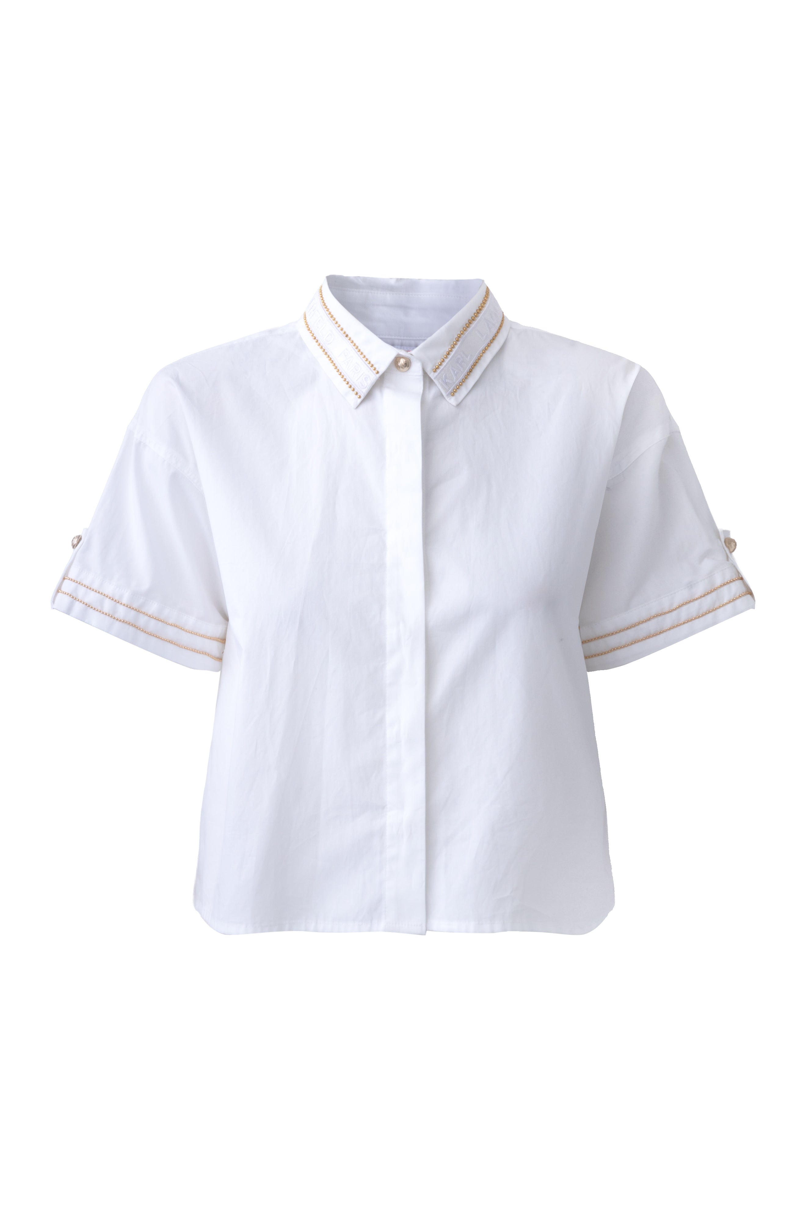 SHORT SLEEVE POPLIN SHIRT WITH EMBELLISHED TRIM VIEW 2 SHORT SLEEVE POPLIN SHIRT WITH EMBELLISHED TRIM VIEW 2