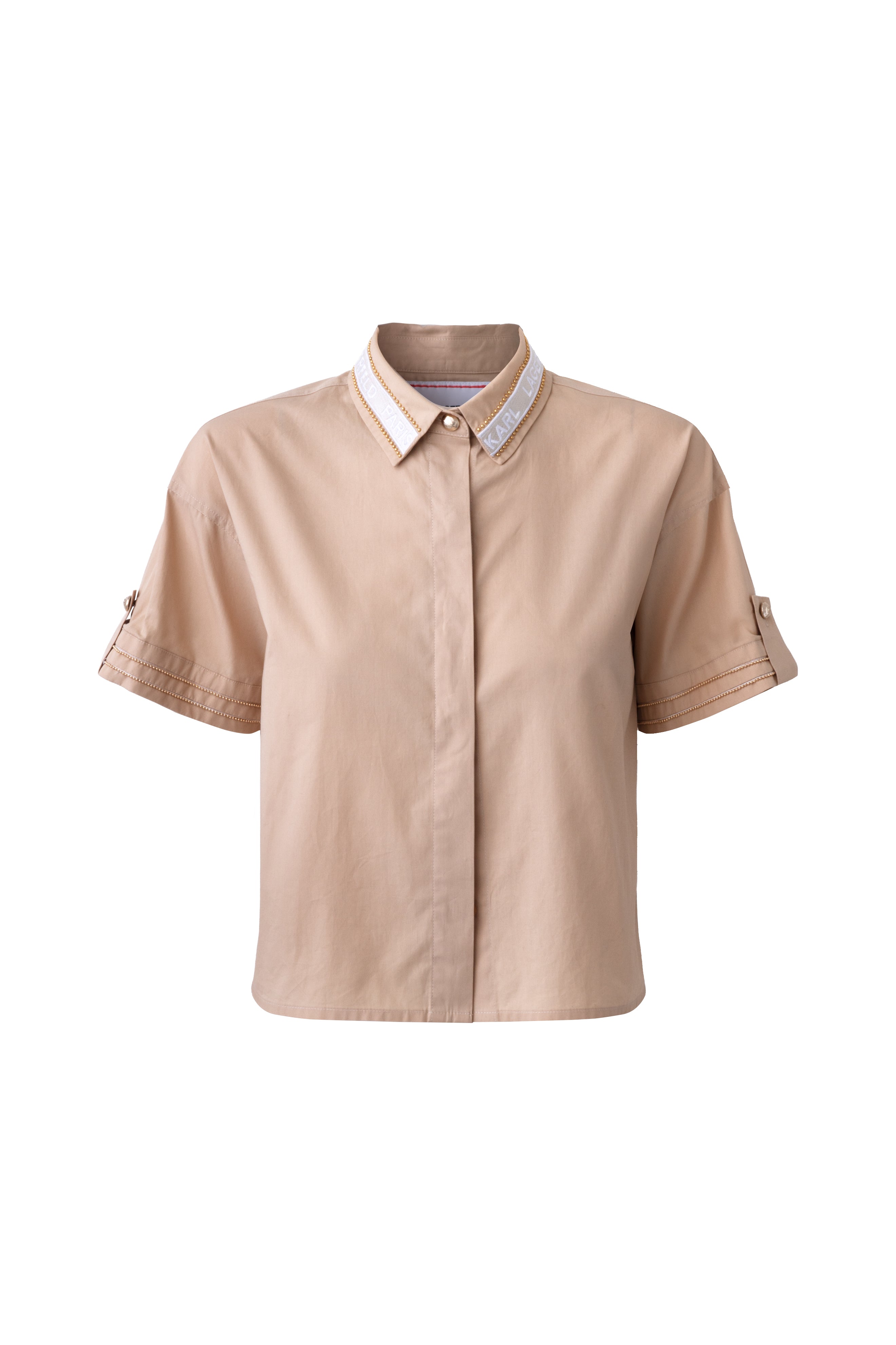 SHORT SLEEVE POPLIN SHIRT WITH EMBELLISHED TRIM VIEW 2 SHORT SLEEVE POPLIN SHIRT WITH EMBELLISHED TRIM VIEW 2