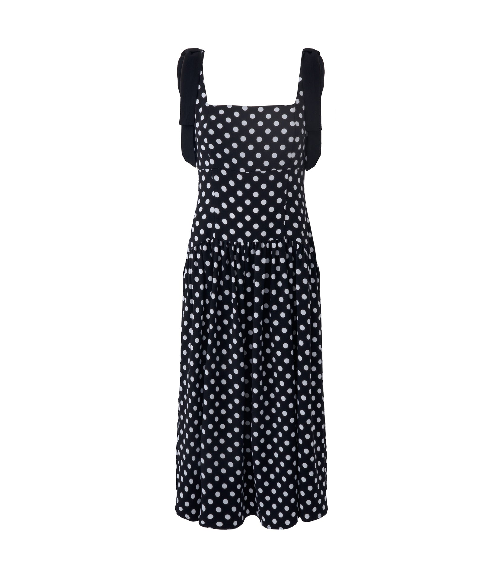 BOW STRAP POLKA DOT MIDI DRESS View 2 BOW STRAP POLKA DOT MIDI DRESS View 2