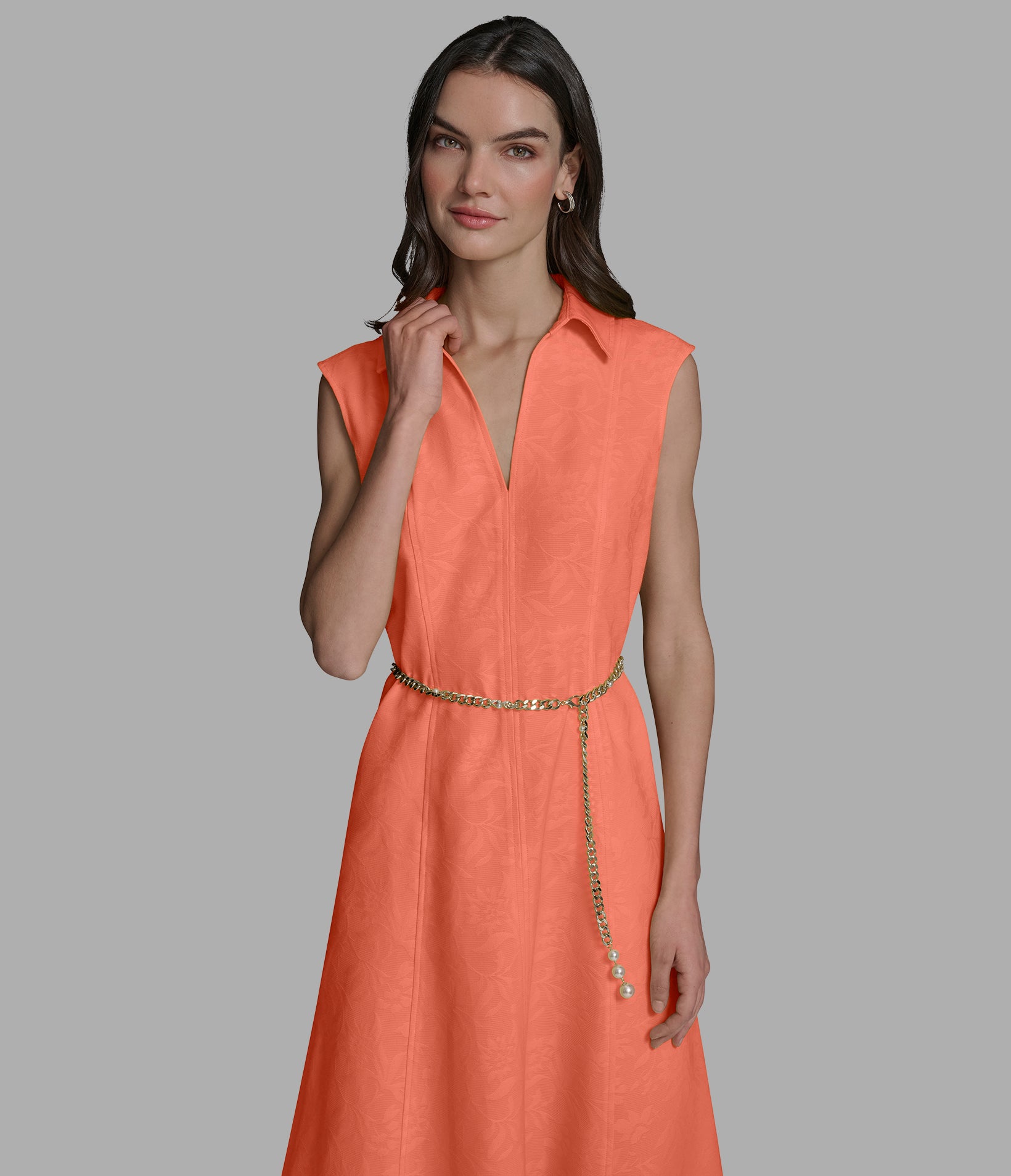 SUBTLE FLORAL MIDI DRESS WITH CHAIN BELT VIEW 4 | Women's Clothing SUBTLE FLORAL MIDI DRESS WITH CHAIN BELT VIEW 4 | Women's Clothing