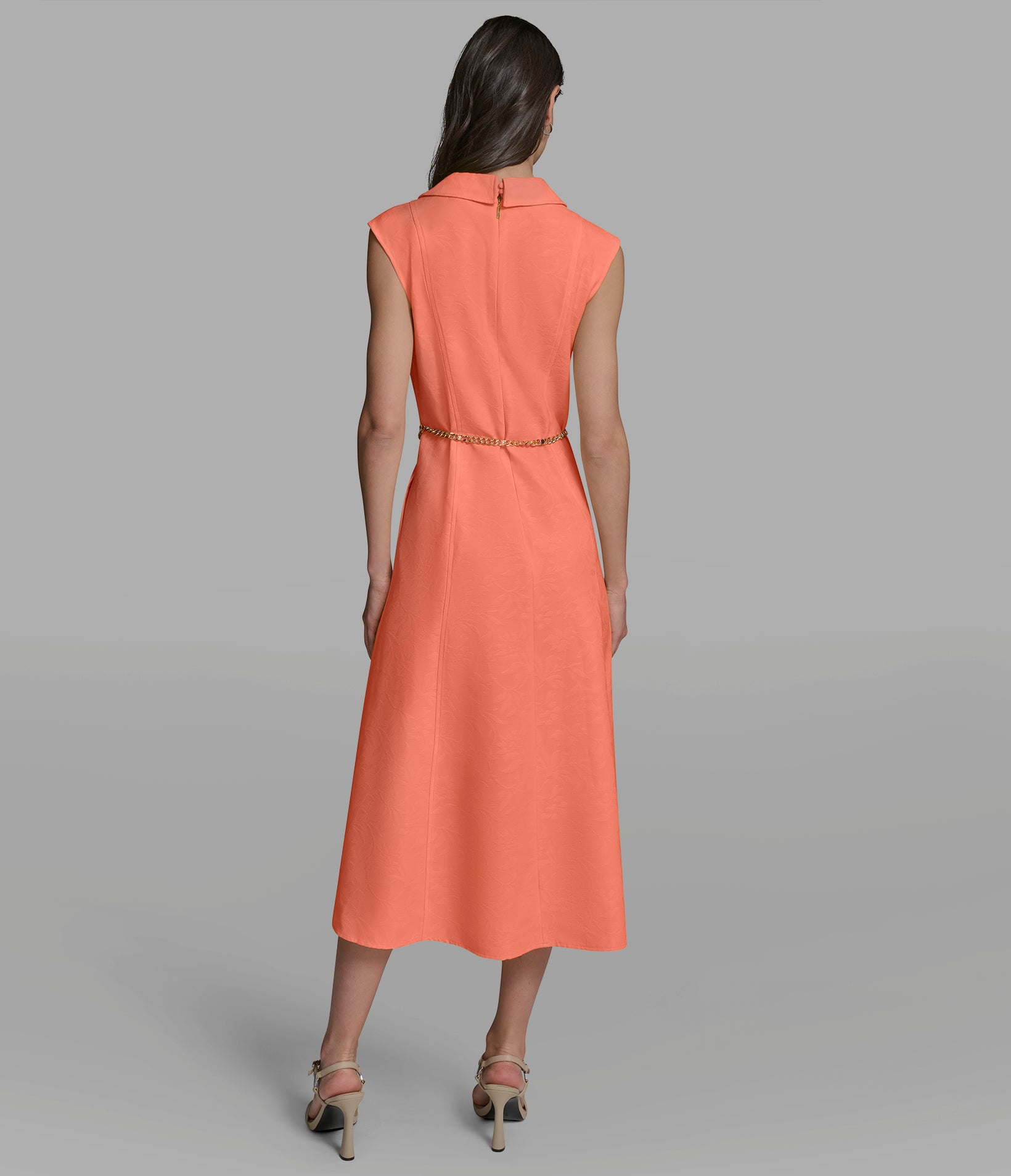 SUBTLE FLORAL MIDI DRESS WITH CHAIN BELT View 2 | Women's Clothing SUBTLE FLORAL MIDI DRESS WITH CHAIN BELT View 2 | Women's Clothing