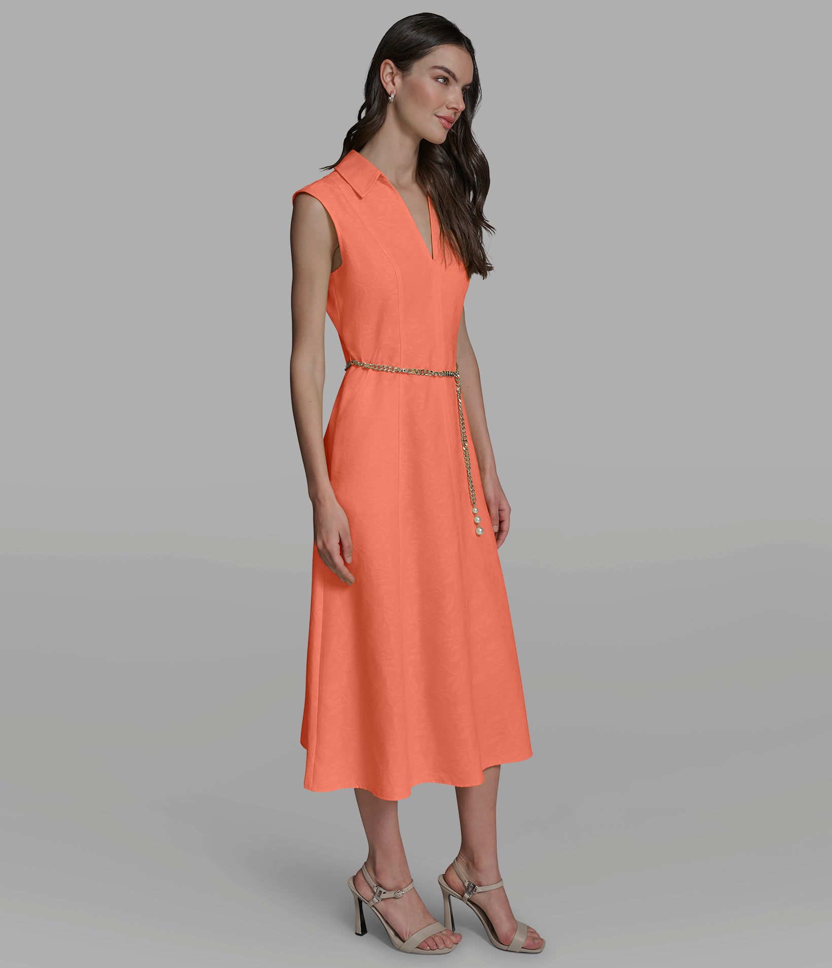 SUBTLE FLORAL MIDI DRESS WITH CHAIN BELT VIEW 3 | Women's Clothing SUBTLE FLORAL MIDI DRESS WITH CHAIN BELT VIEW 3 | Women's Clothing