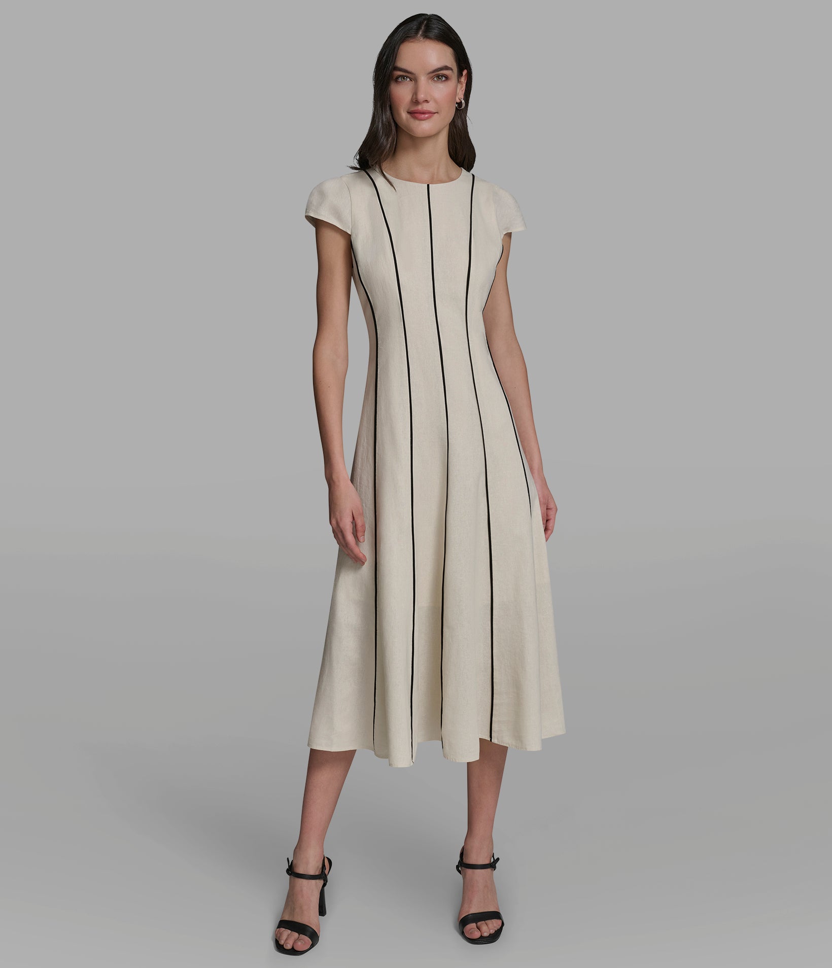 LINEN MIDI WITH CONTRAST SEAMING View 1 | Women's Clothing LINEN MIDI WITH CONTRAST SEAMING View 1 | Women's Clothing