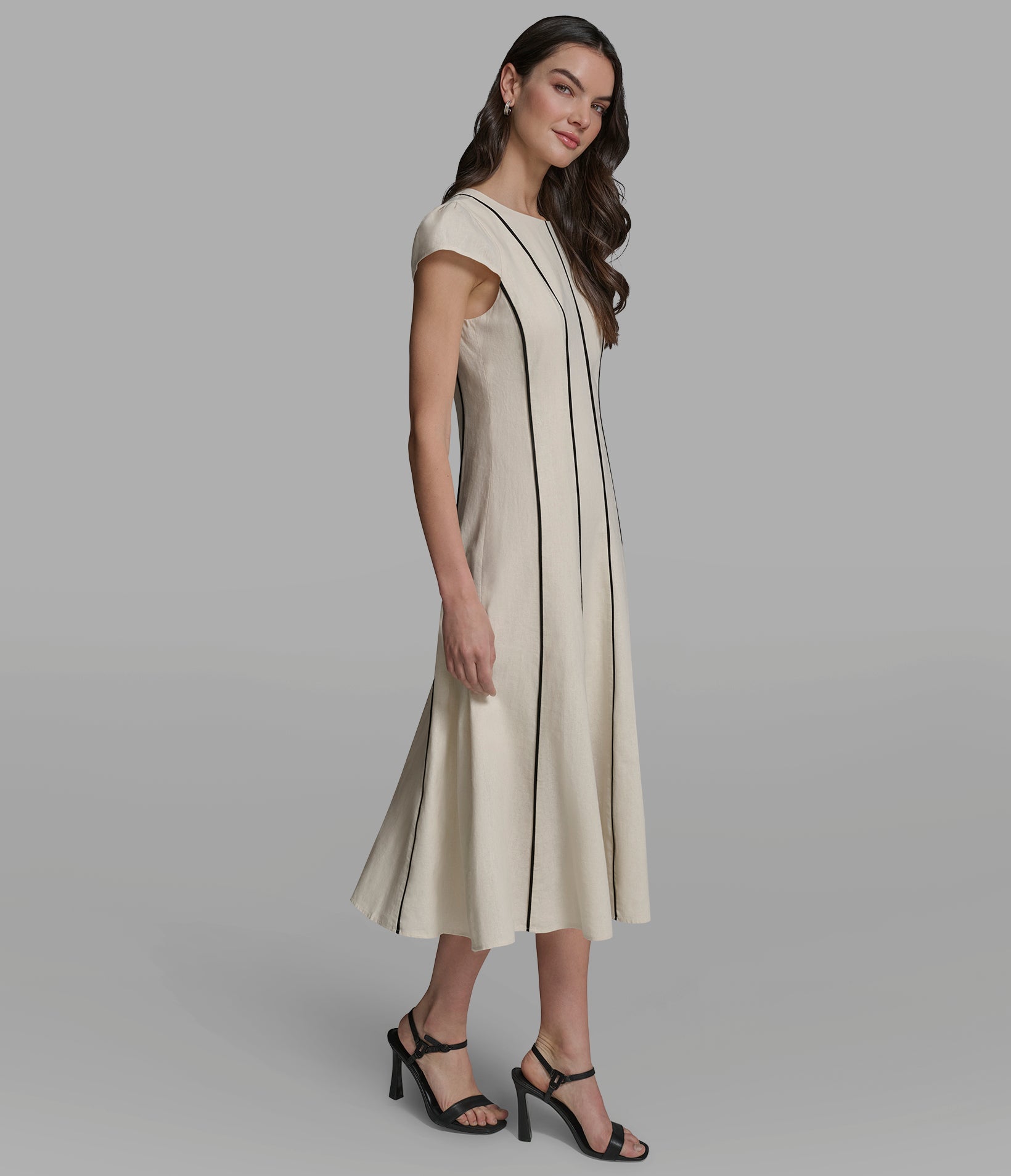 LINEN MIDI WITH CONTRAST SEAMING VIEW 3 | Women's Clothing LINEN MIDI WITH CONTRAST SEAMING VIEW 3 | Women's Clothing