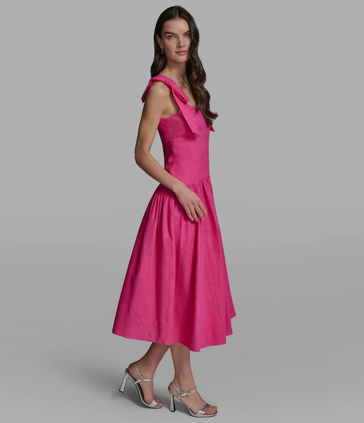 Karl Lagerfeld Paris Women's Sleeveless Bow Strap Square Neck Midi Dress - Fuchsia - Size 2 Karl Lagerfeld Paris Women's Sleeveless Bow Strap Square Neck Midi Dress - Fuchsia - Size 2