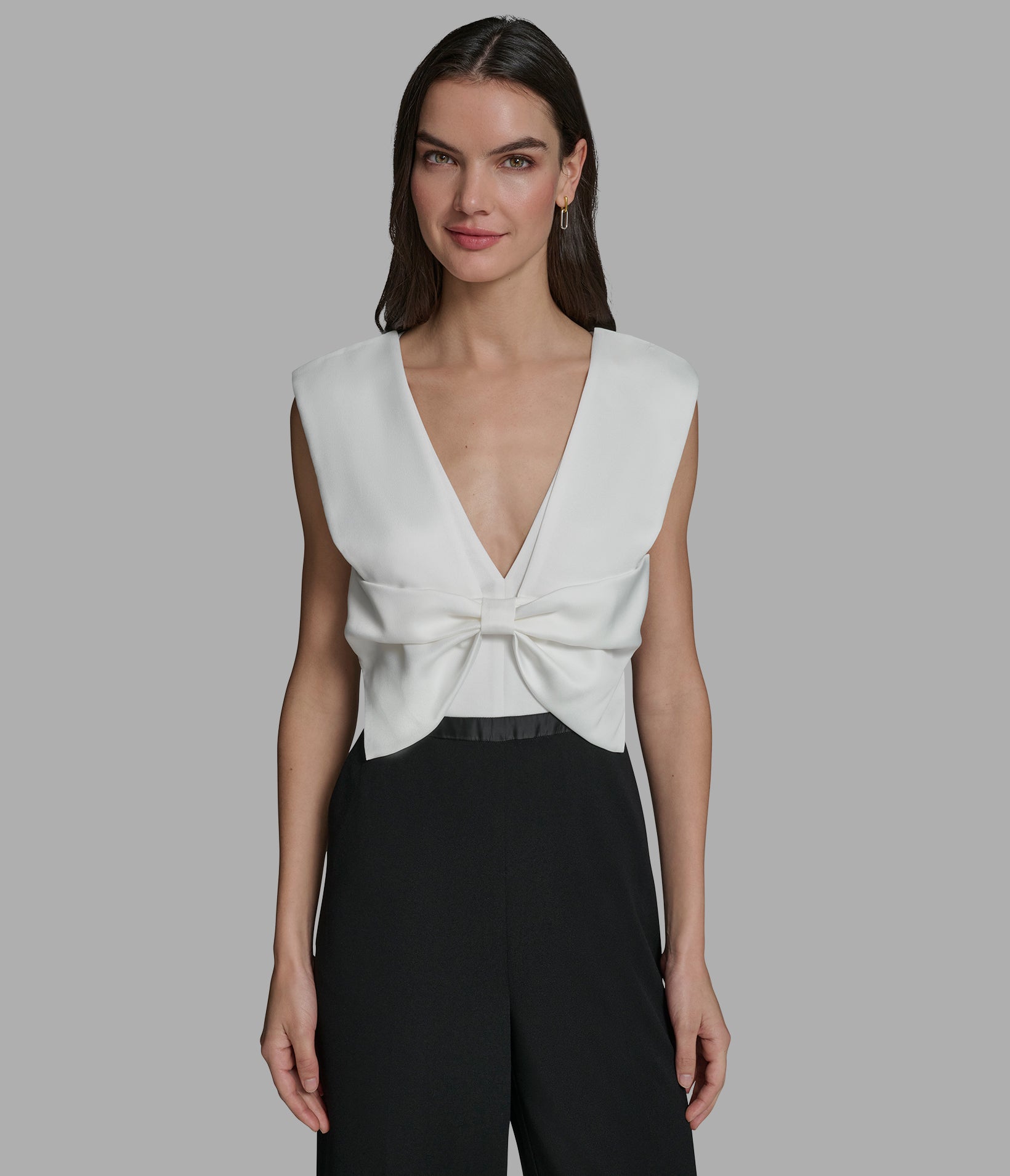 SATIN CREPE JUMPSUIT WITH FRONT BOW View 1 | New Women's Clothing SATIN CREPE JUMPSUIT WITH FRONT BOW View 1 | New Women's Clothing