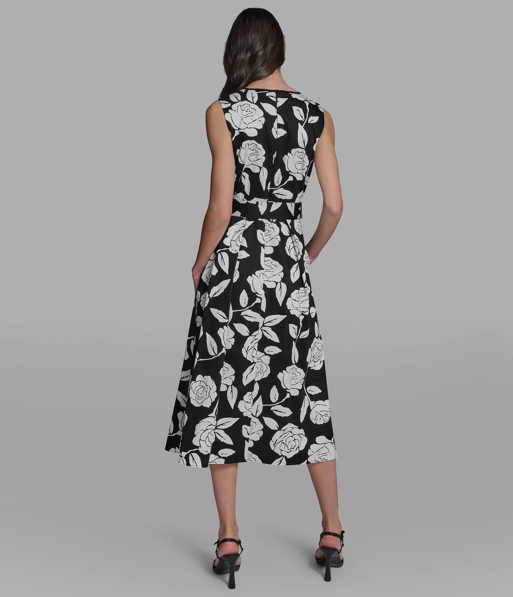 FLORAL SATEEN MIDI DRESS WITH BELT View 2 | Women's Clothing FLORAL SATEEN MIDI DRESS WITH BELT View 2 | Women's Clothing