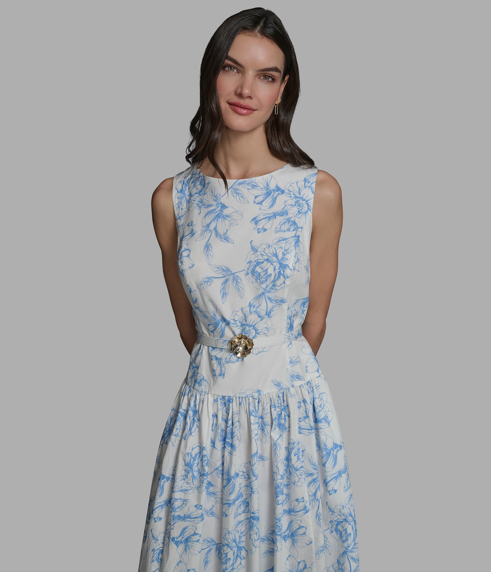 FLORAL MIDI DRESS WITH ROSE BELT VIEW 4 | Women's Clothing FLORAL MIDI DRESS WITH ROSE BELT VIEW 4 | Women's Clothing