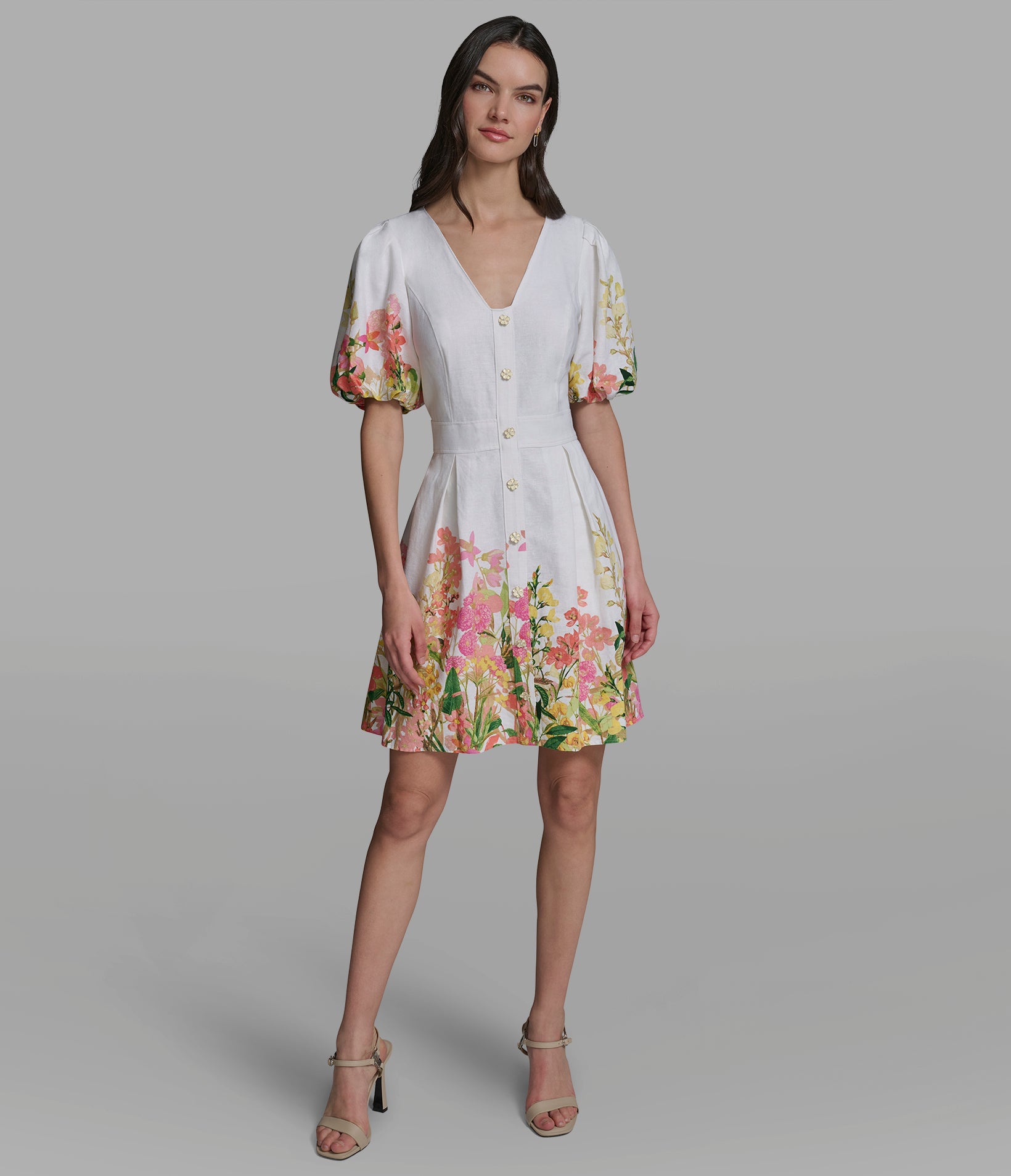 SHORT SLEEVE FLORAL FIT & FLARE DRESS VIEW 4 SHORT SLEEVE FLORAL FIT & FLARE DRESS VIEW 4