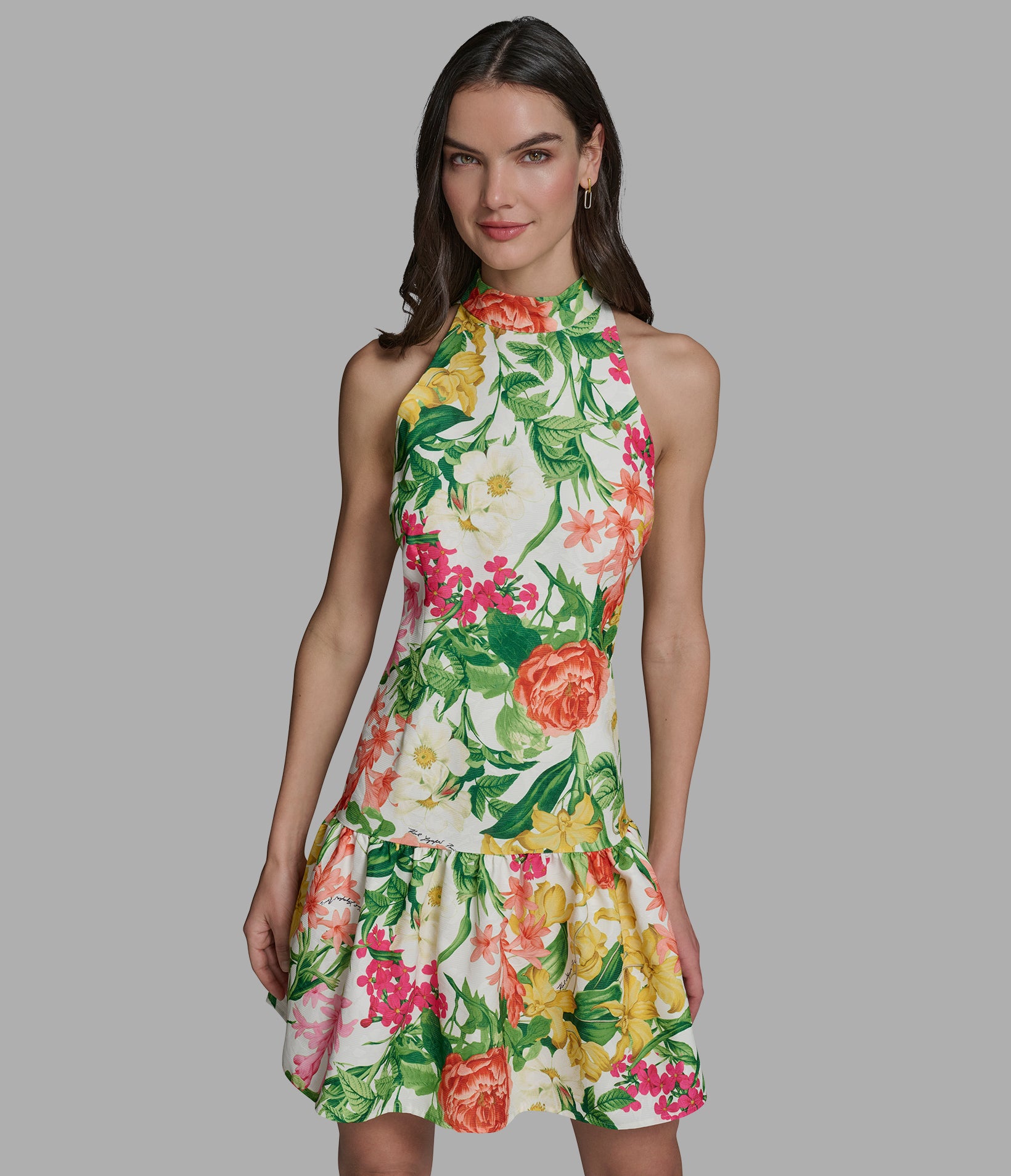 FLORAL HALTER DRESS WITH DROP WAIST View 1 | Women's Clothing FLORAL HALTER DRESS WITH DROP WAIST View 1 | Women's Clothing