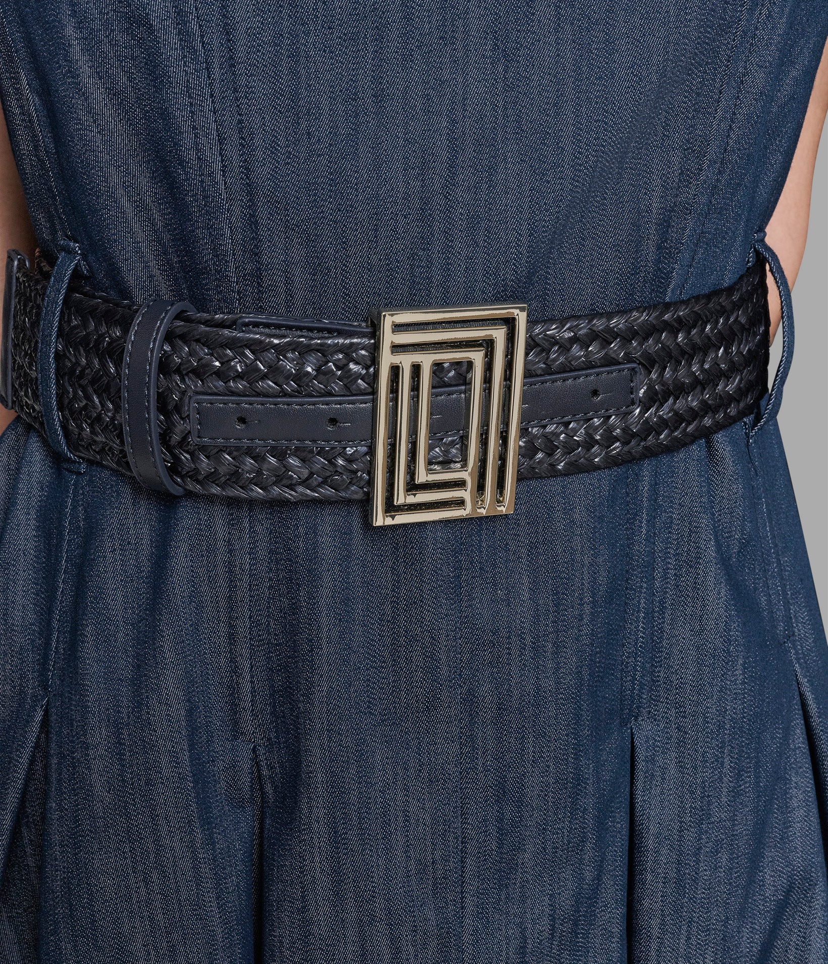 SLEEVELESS RAFFIA BELTED DENIM MIDI DRESS VIEW 6 | New Women's Clothing SLEEVELESS RAFFIA BELTED DENIM MIDI DRESS VIEW 6 | New Women's Clothing