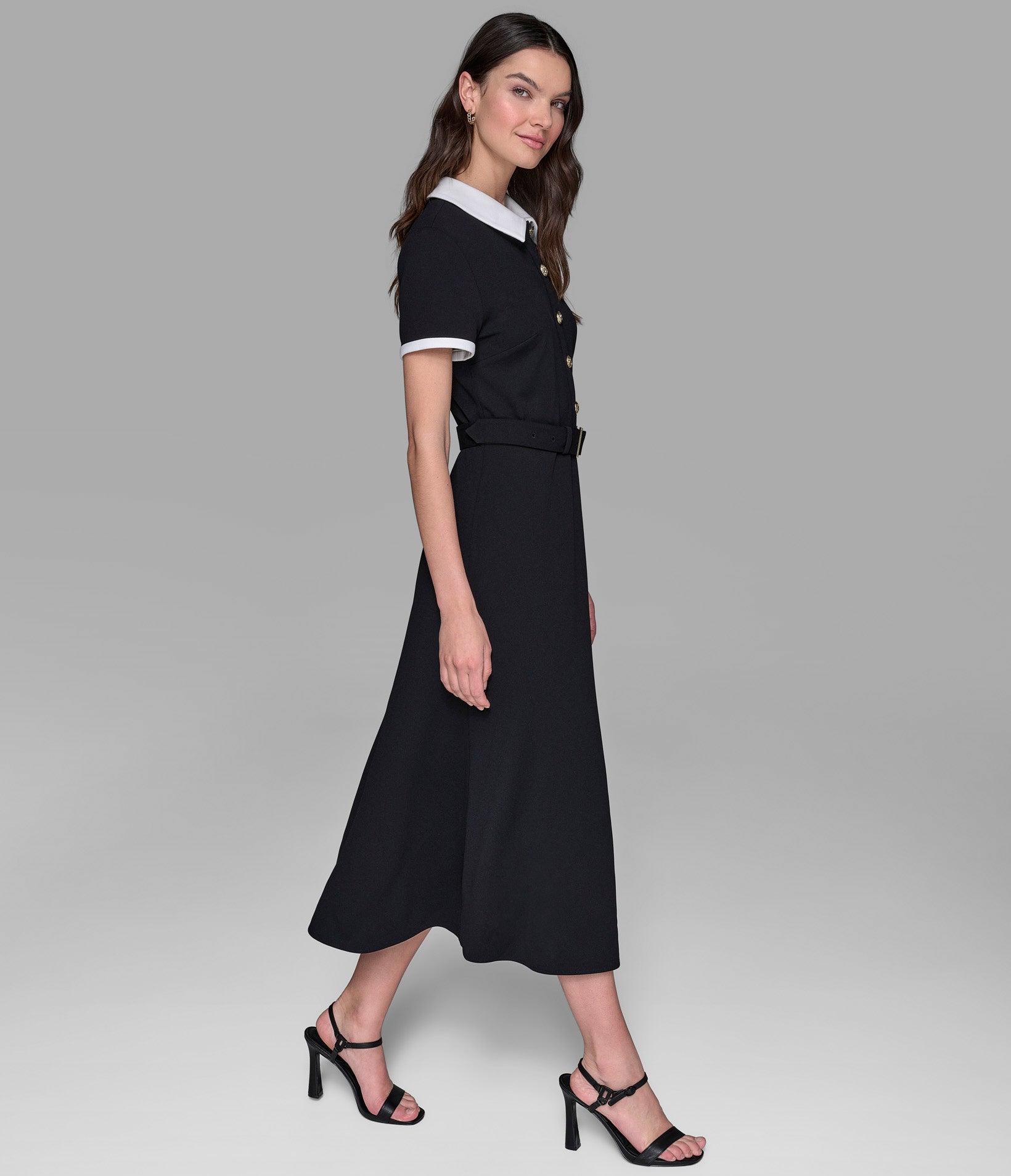 SHORT SLEEVE CONTRAST COLLAR BELTED DRESS VIEW 3 | Women's Dresses & Jumpsuits SHORT SLEEVE CONTRAST COLLAR BELTED DRESS VIEW 3 | Women's Dresses & Jumpsuits