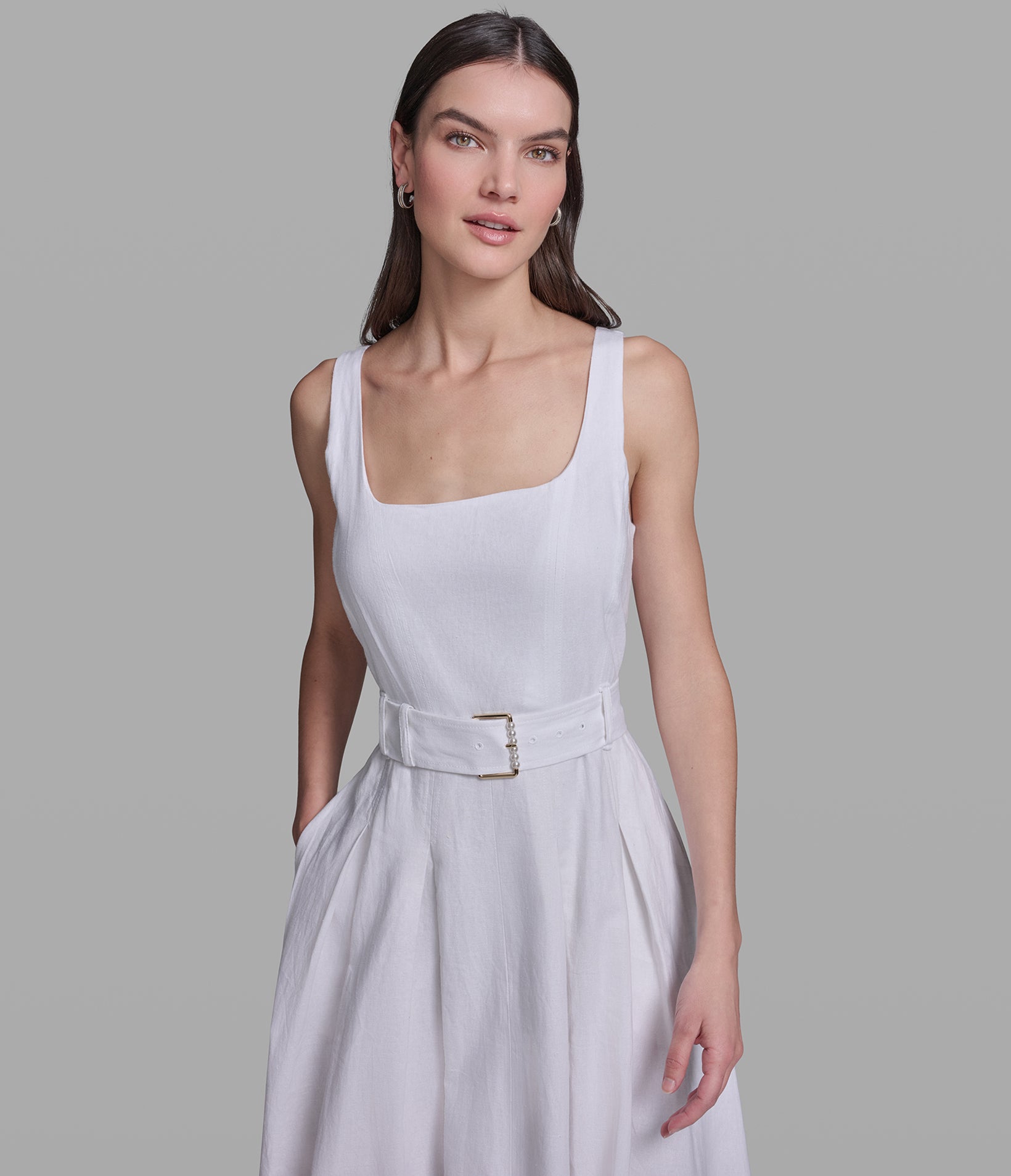 LINEN BELTED MIDI DRESS VIEW 4 LINEN BELTED MIDI DRESS VIEW 4