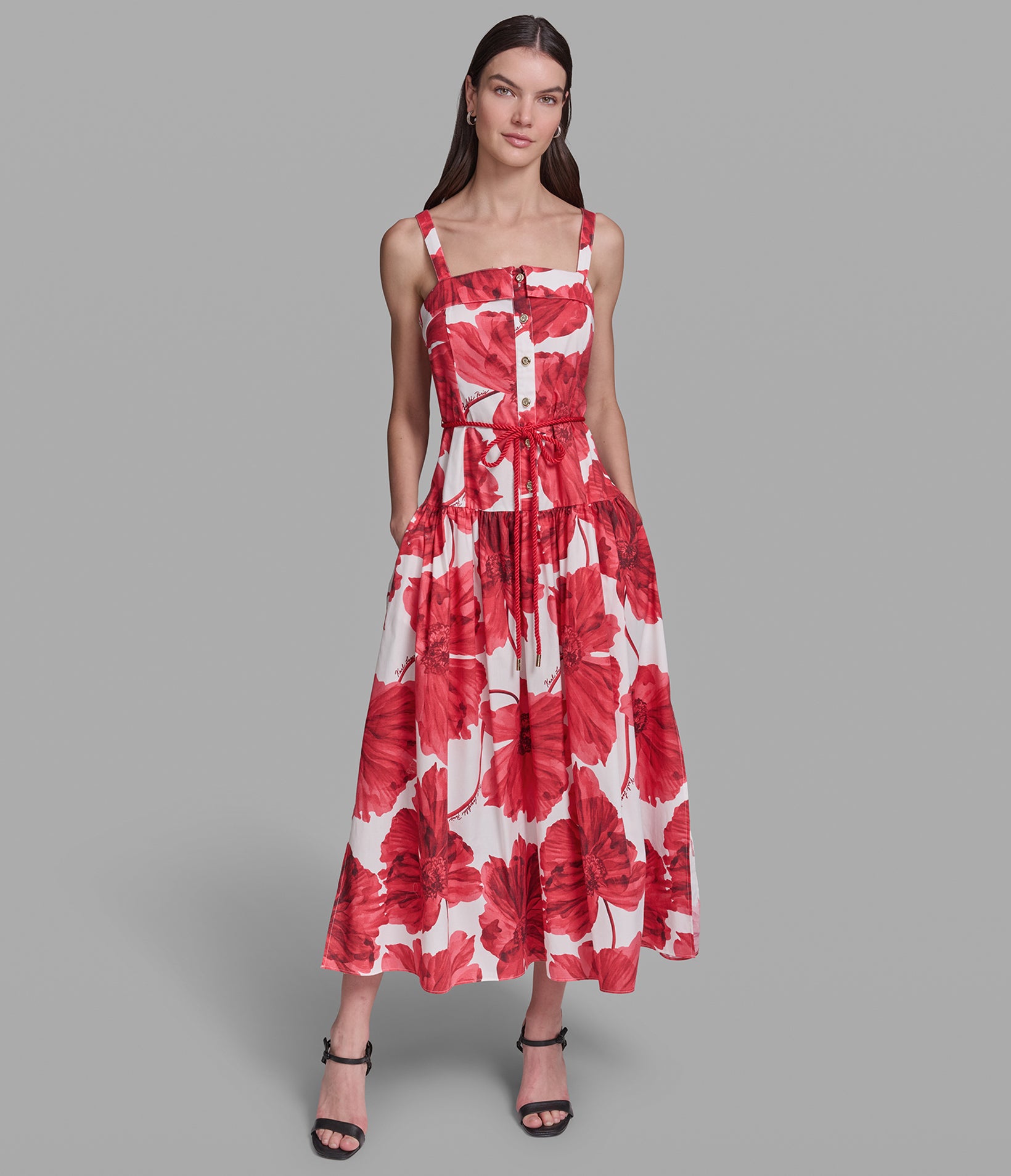SLEEVELESS SIGNATURE FLORAL MIDI DRESS VIEW 3 | WOMEN'S FALL COLLECTION SLEEVELESS SIGNATURE FLORAL MIDI DRESS VIEW 3 | WOMEN'S FALL COLLECTION