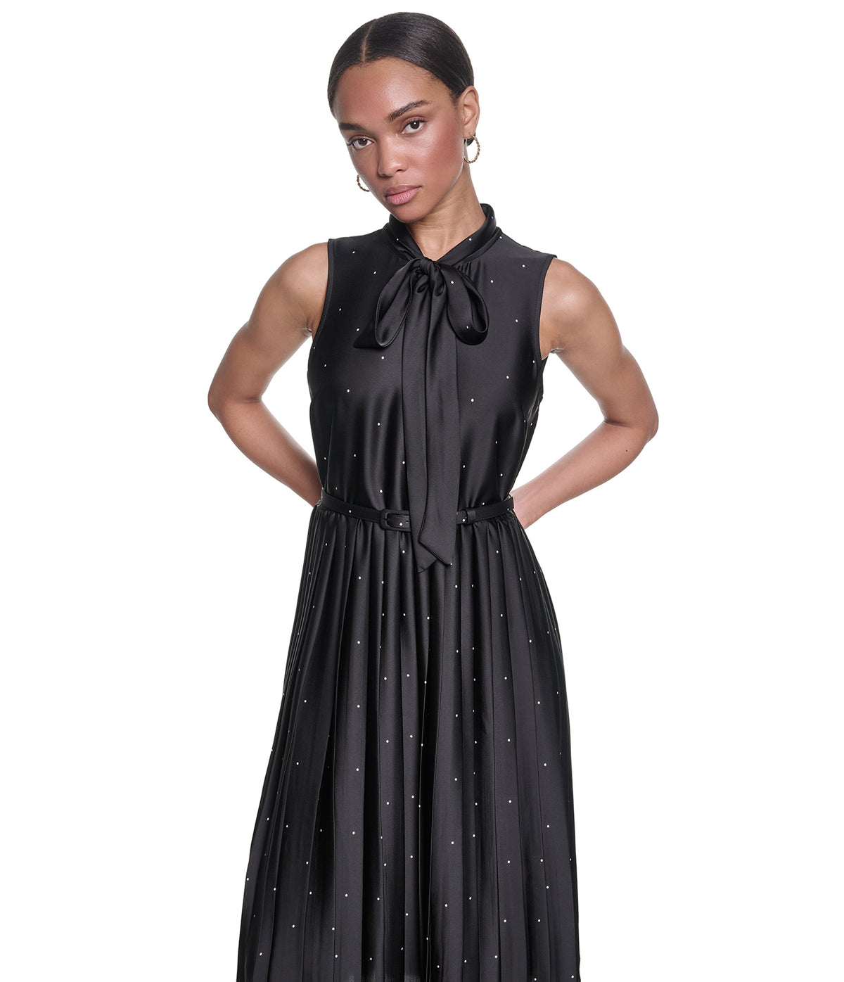 SATIN POLKA DOT BOW MIDI DRESS View 2 | Holiday Sale SATIN POLKA DOT BOW MIDI DRESS View 2 | Holiday Sale