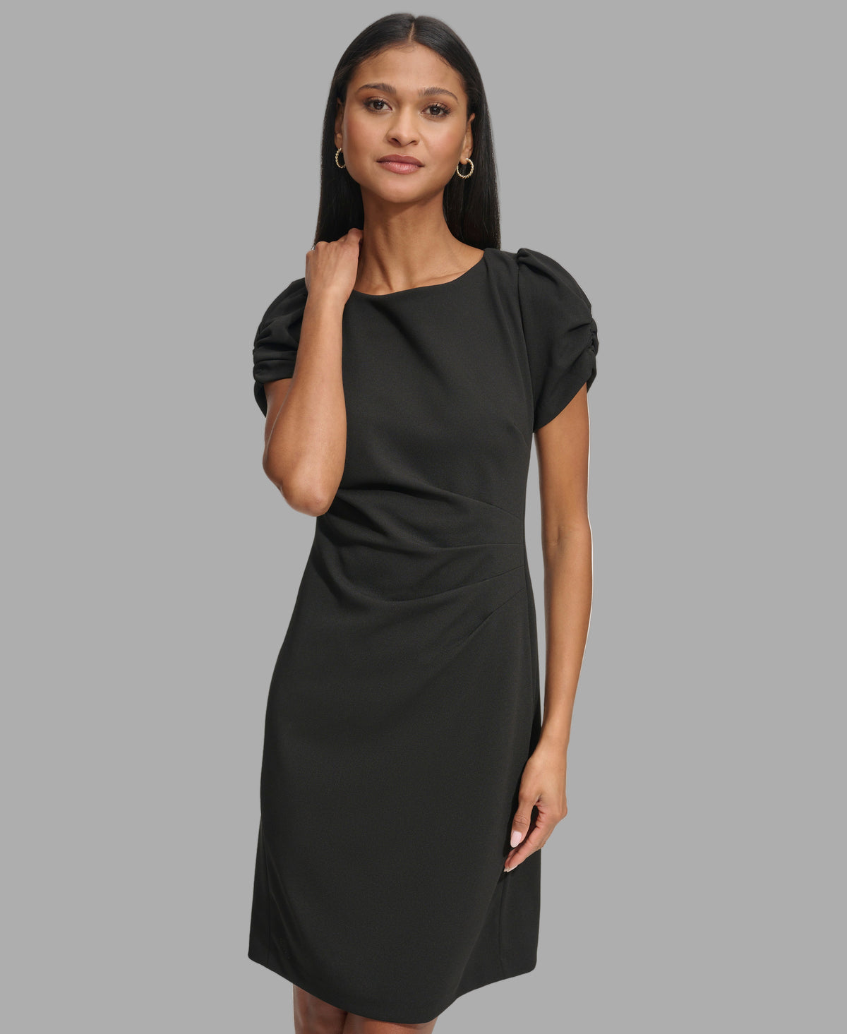 karl lagerfeld paris women's puff-sleeve belted a-line dress Karl Lagerfeld Paris Ruched Sleeve Sheath Dress