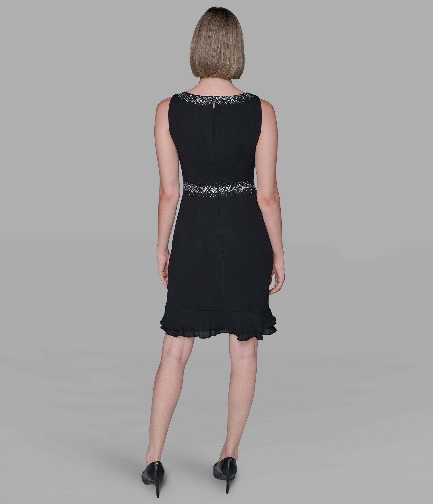 SCUBA CREPE SHEATH DRESS WITH EMBELLISHED NECKLINE View 2 | Women's Clothing SCUBA CREPE SHEATH DRESS WITH EMBELLISHED NECKLINE View 2 | Women's Clothing