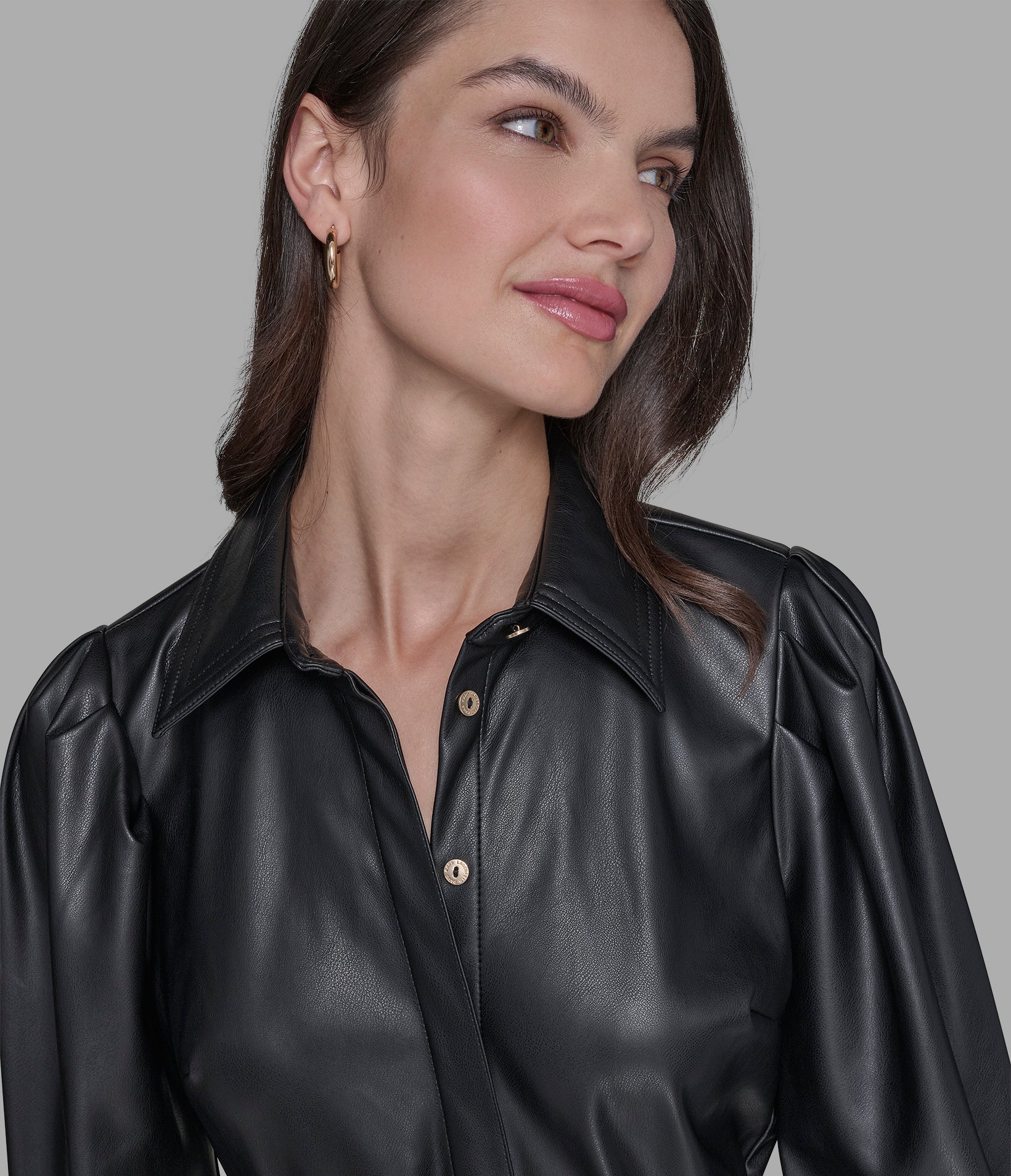 BELTED FAUX-LEATHER SHIRT DRESS VIEW 5 BELTED FAUX-LEATHER SHIRT DRESS VIEW 5