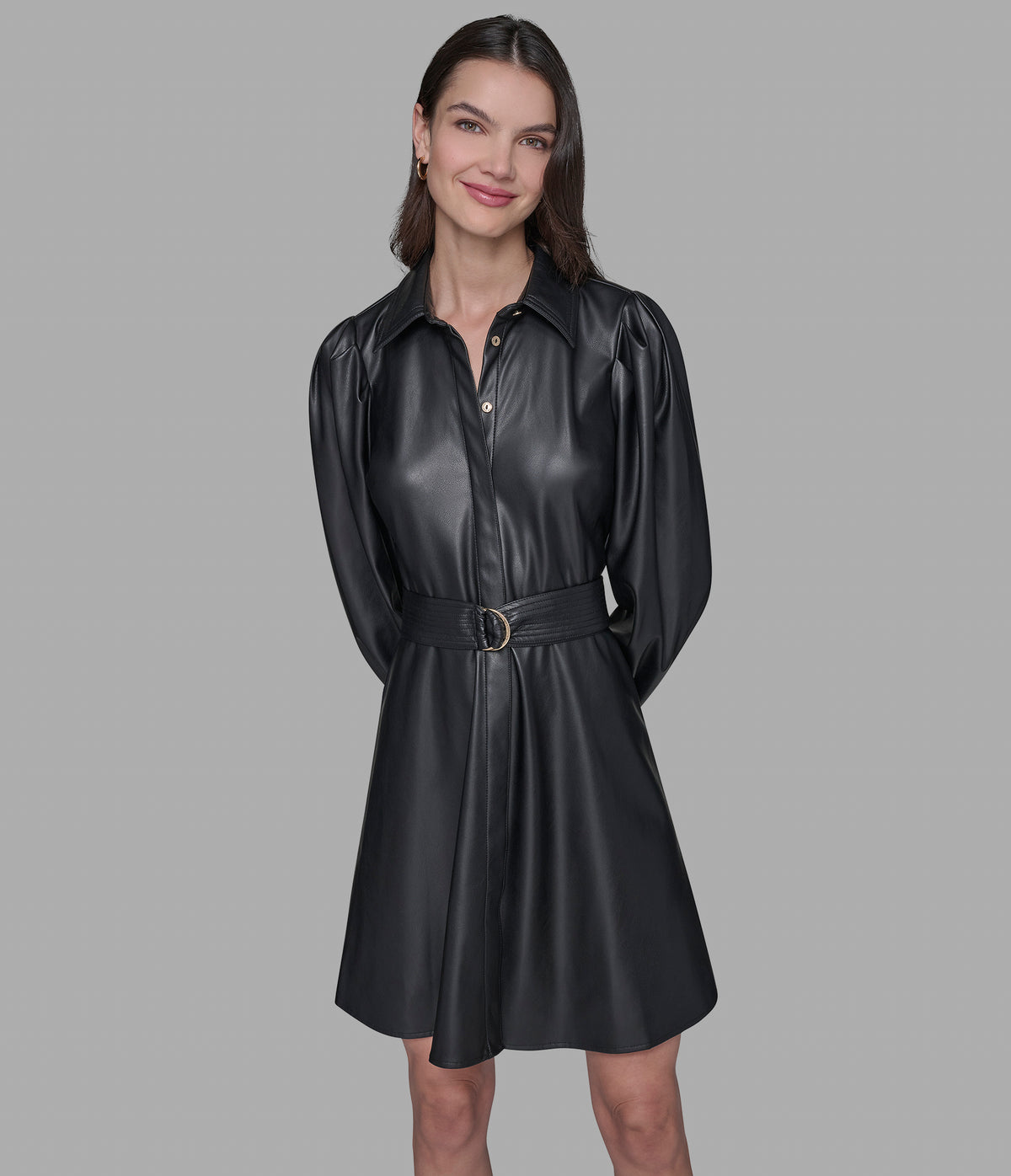 Belted Faux Leather Shirt Dress | Dresses & Jumpsuits