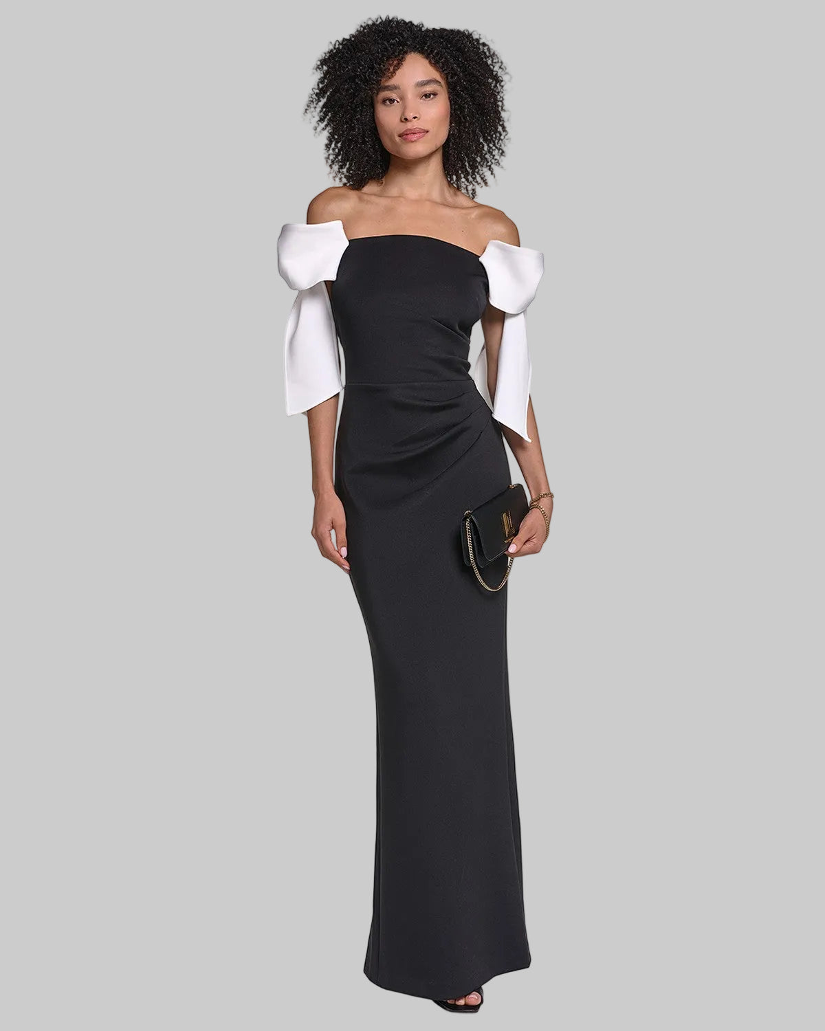 CREPE COLUMN GOWN WITH BOW DETAILS AT SHOULDERS VIEW 4 CREPE COLUMN GOWN WITH BOW DETAILS AT SHOULDERS VIEW 4