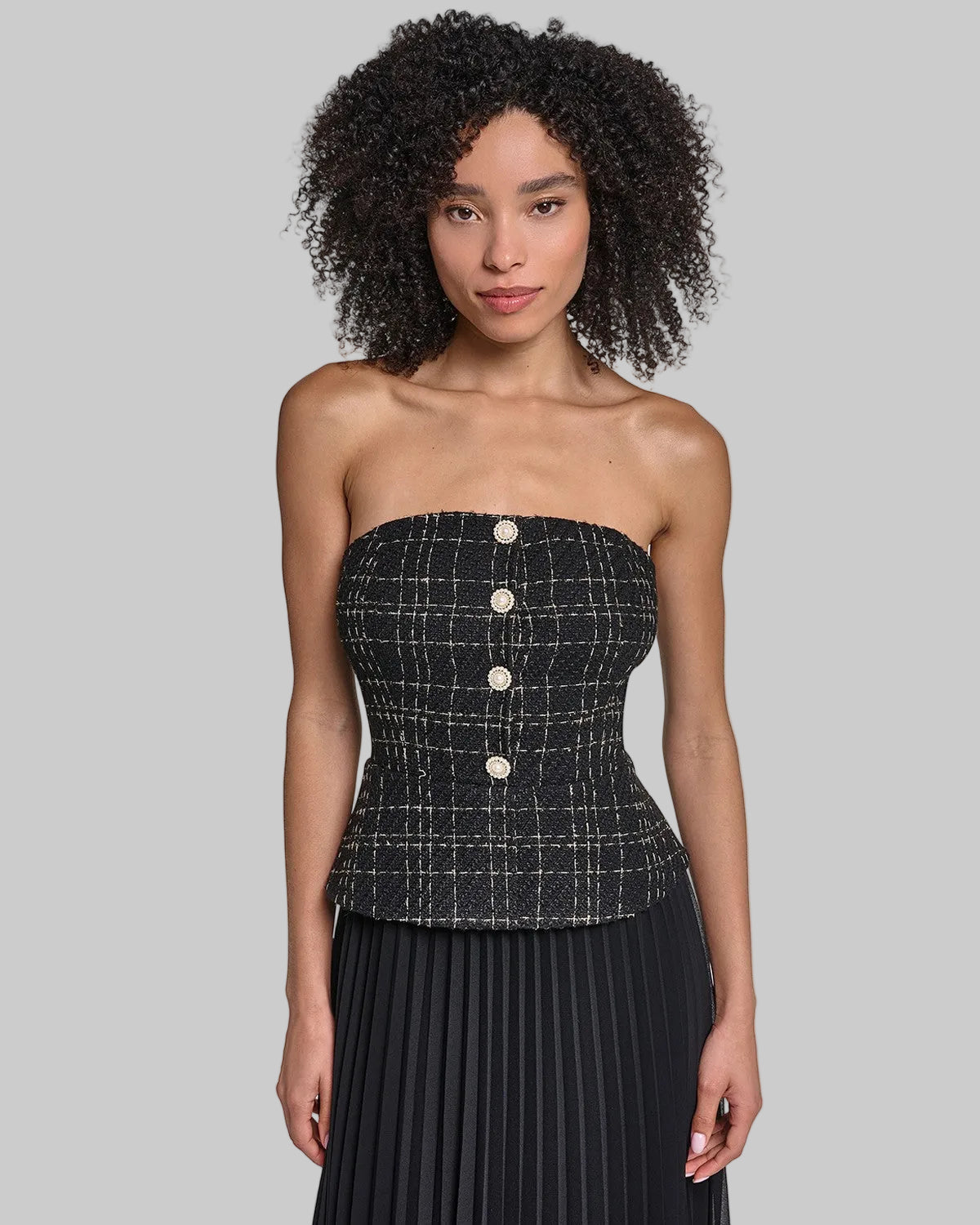 STRAPLESS TWEED GOWN WITH SUNBURST PLEATED CHIFFON VIEW 6 | Online Exclusive STRAPLESS TWEED GOWN WITH SUNBURST PLEATED CHIFFON VIEW 6 | Online Exclusive