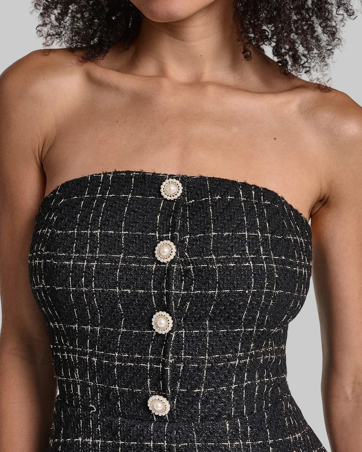 STRAPLESS TWEED GOWN WITH SUNBURST PLEATED CHIFFON VIEW 7 | Online Exclusive STRAPLESS TWEED GOWN WITH SUNBURST PLEATED CHIFFON VIEW 7 | Online Exclusive