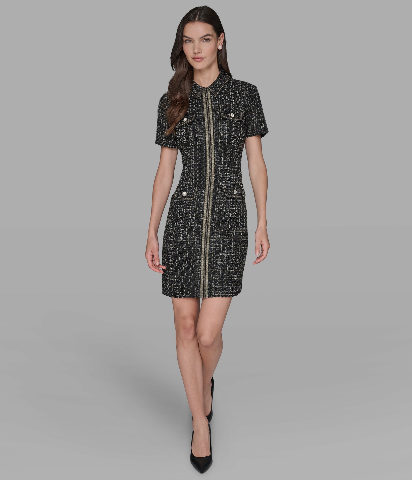 METALLIC TWEED MINI POLO DRESS VIEW 1 METALLIC TWEED MINI POLO DRESS VIEW 1