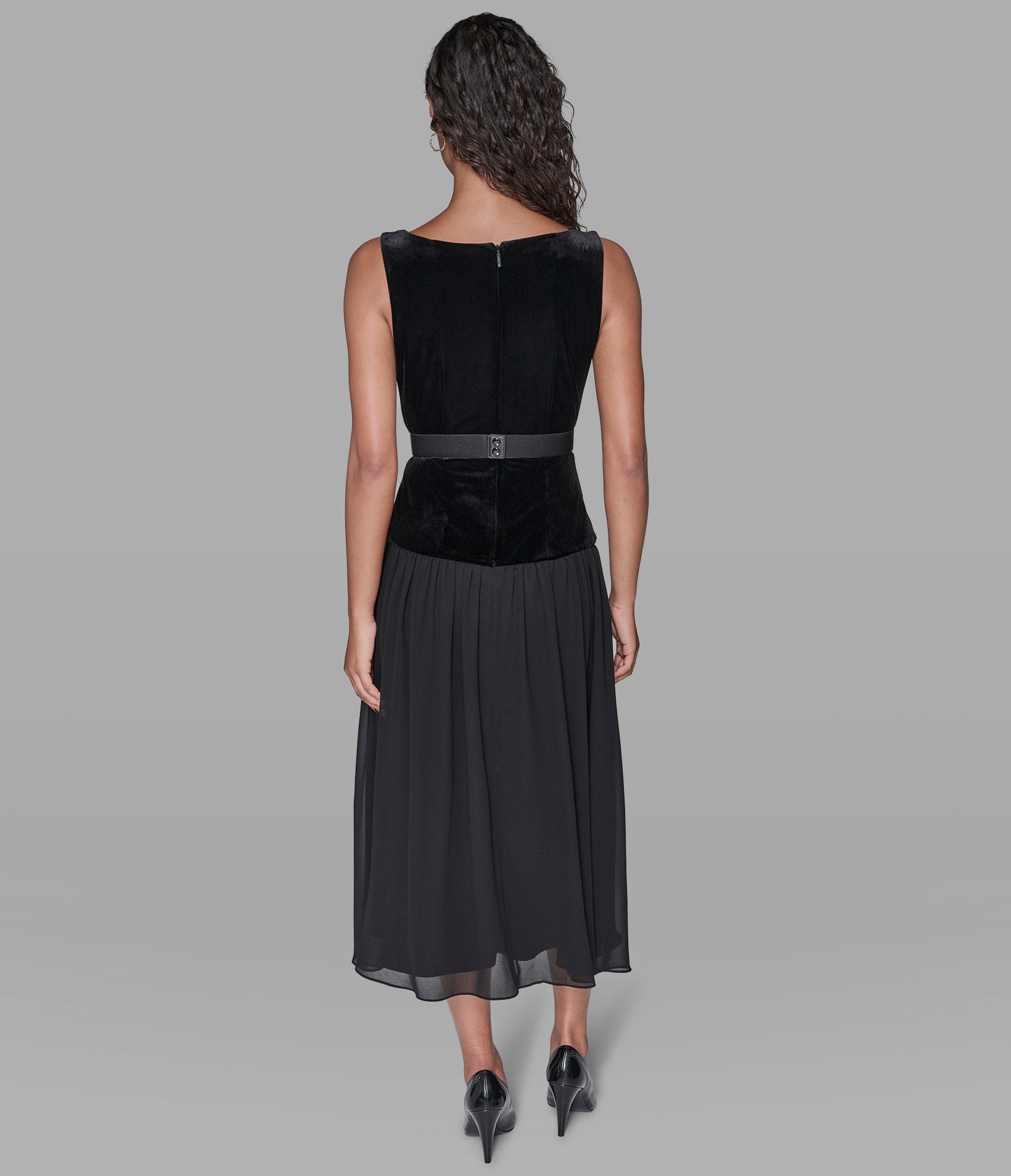 VELVET AND CHIFFON BELTED MIDI DRESS View 2 | Women's Clothing VELVET AND CHIFFON BELTED MIDI DRESS View 2 | Women's Clothing