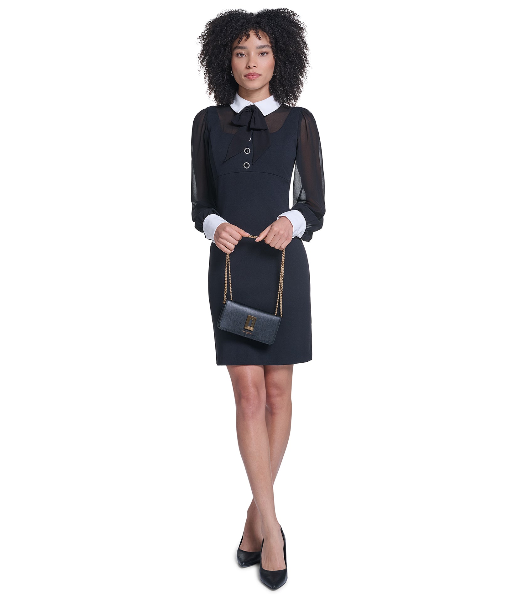 SHEER SLEEVE CONTRAST COLLAR SHEATH VIEW 4 SHEER SLEEVE CONTRAST COLLAR SHEATH VIEW 4