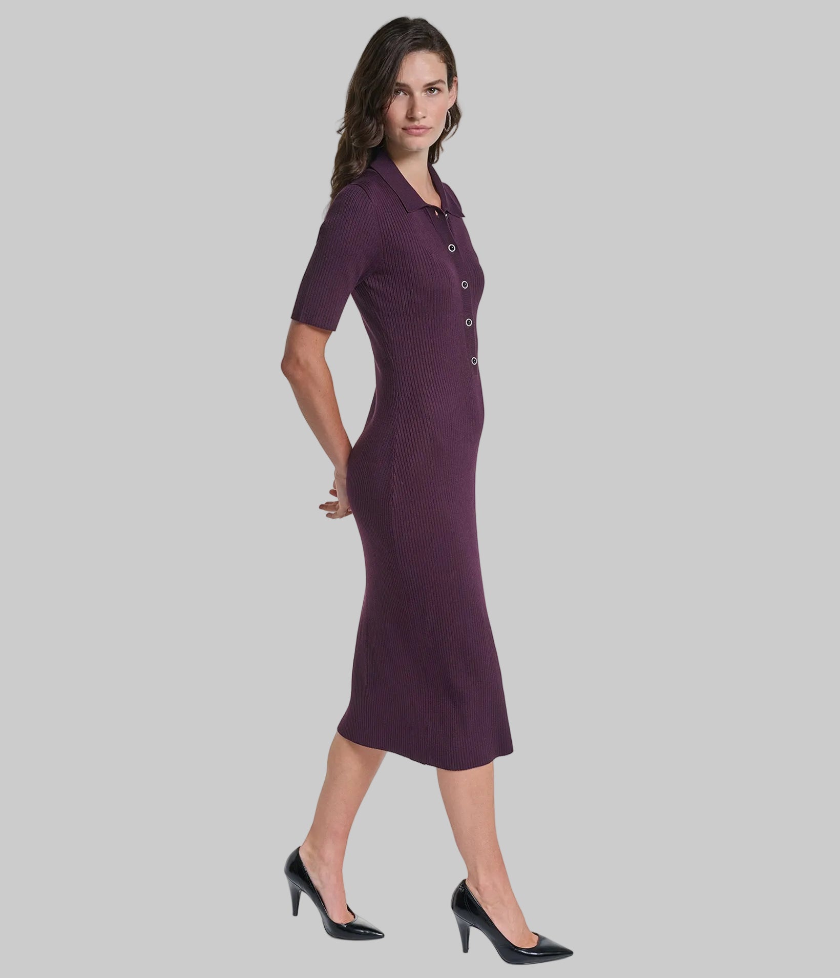 SHORT SLEEVE MIDI SWEATER DRESS VIEW 3 SHORT SLEEVE MIDI SWEATER DRESS VIEW 3