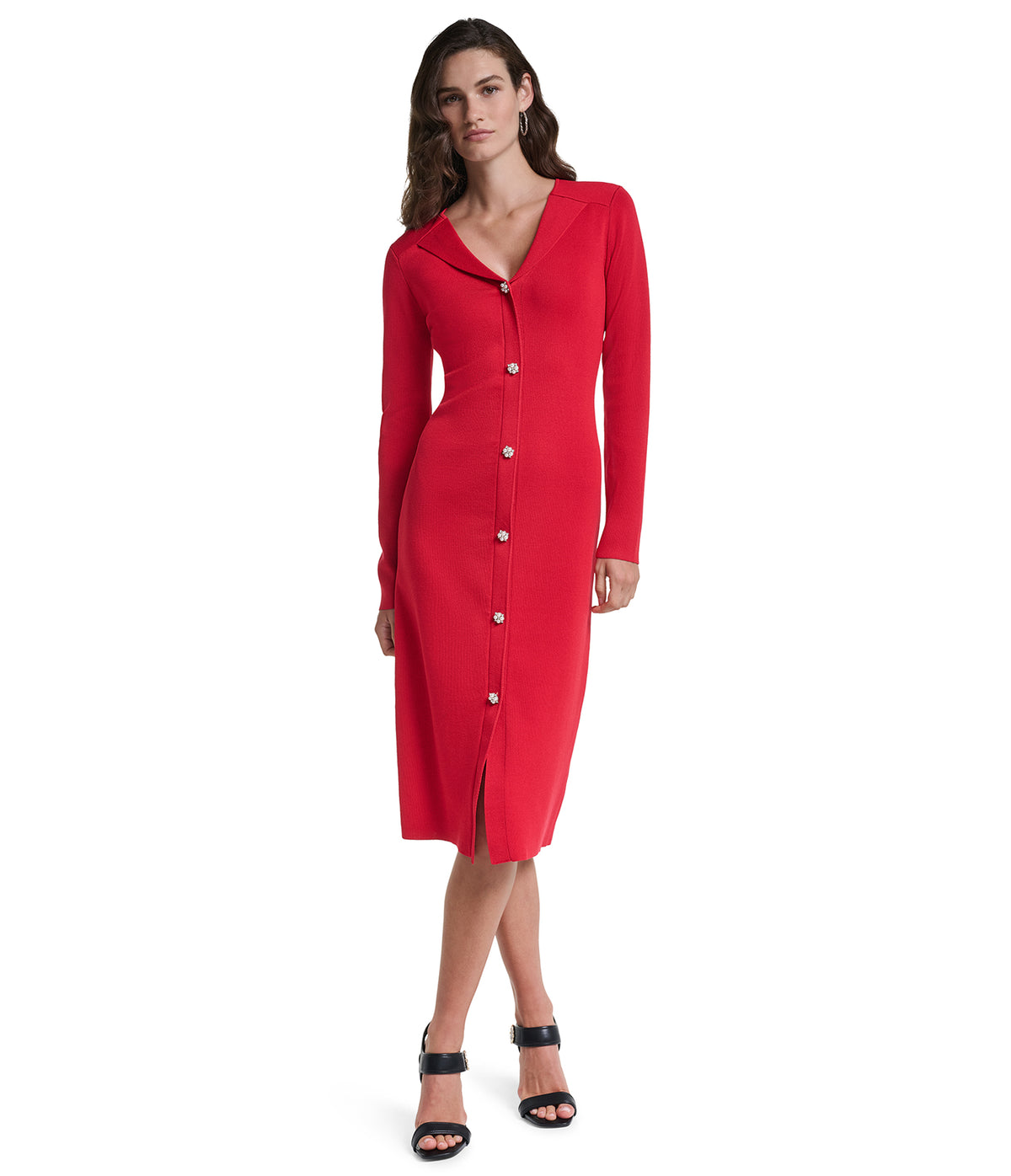 PEARL BUTTON MIDI SWEATER DRESS VIEW 5 PEARL BUTTON MIDI SWEATER DRESS VIEW 5