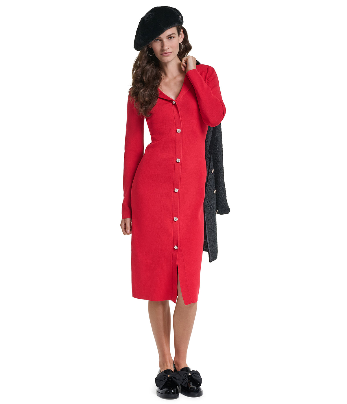 PEARL BUTTON MIDI SWEATER DRESS VIEW 4 PEARL BUTTON MIDI SWEATER DRESS VIEW 4