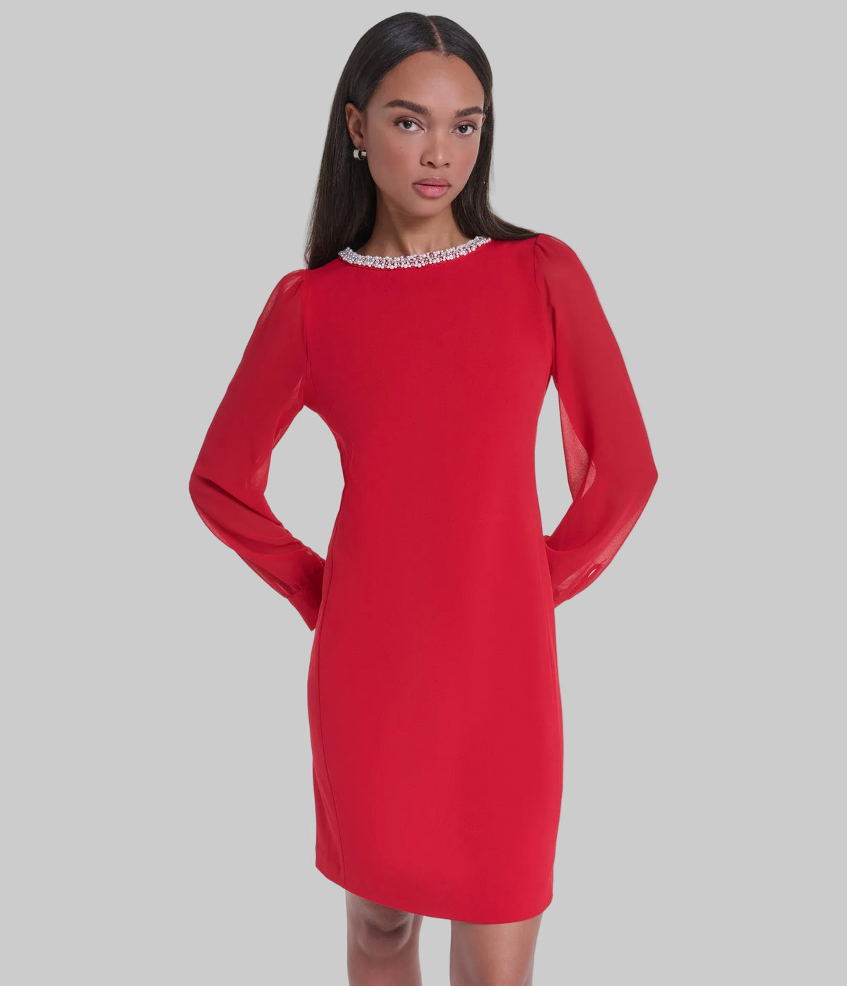 SHEER SLEEVE PEARL BOATNECK SHEATH View 2 | Women's Clothing SHEER SLEEVE PEARL BOATNECK SHEATH View 2 | Women's Clothing
