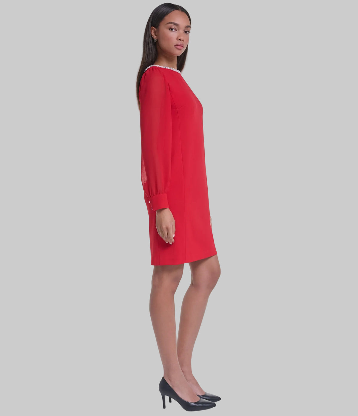 SHEER SLEEVE PEARL BOATNECK SHEATH VIEW 4 | Women's Clothing SHEER SLEEVE PEARL BOATNECK SHEATH VIEW 4 | Women's Clothing