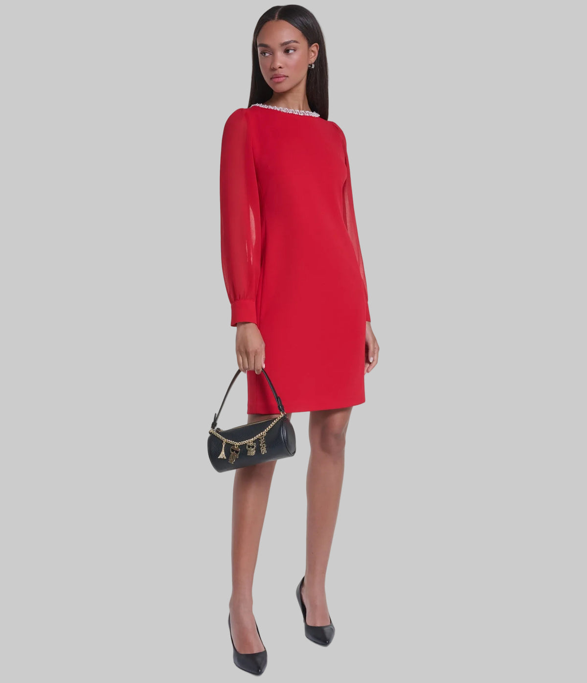 SHEER SLEEVE PEARL BOATNECK SHEATH View 1 | Women's Clothing SHEER SLEEVE PEARL BOATNECK SHEATH View 1 | Women's Clothing