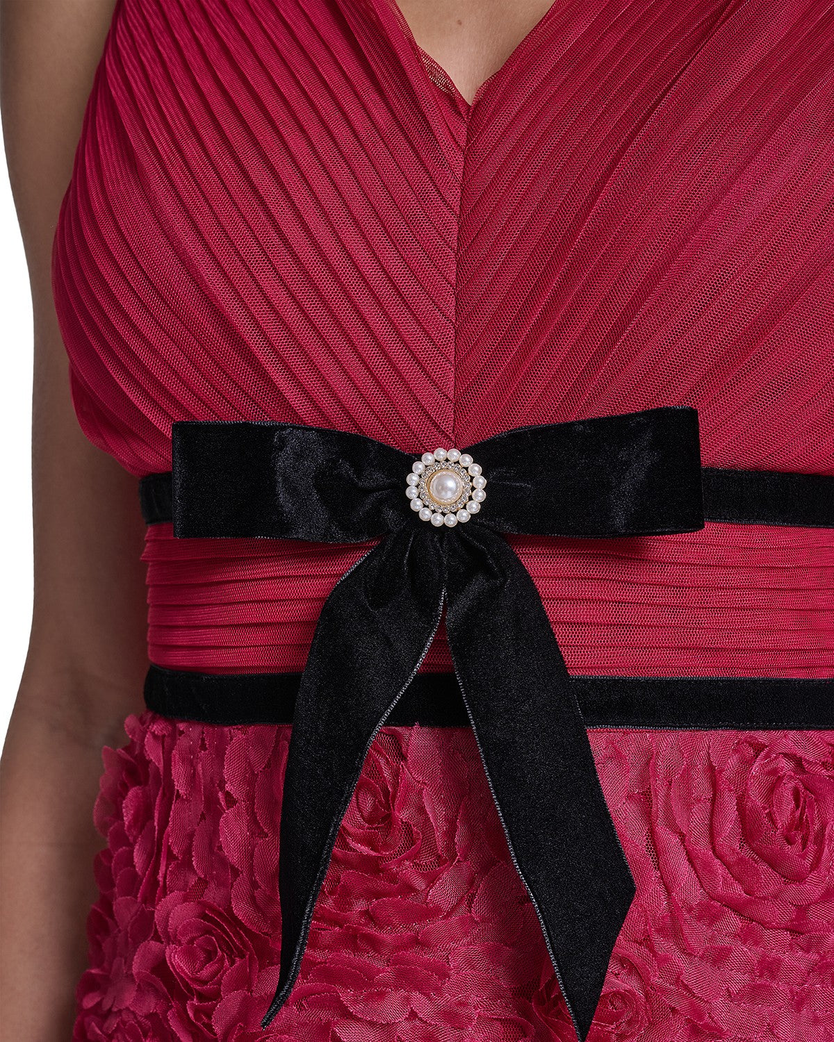 V-NECK TEXTURED ROSETTE BALLGOWN WITH VELVET TRIM VIEW 5 V-NECK TEXTURED ROSETTE BALLGOWN WITH VELVET TRIM VIEW 5