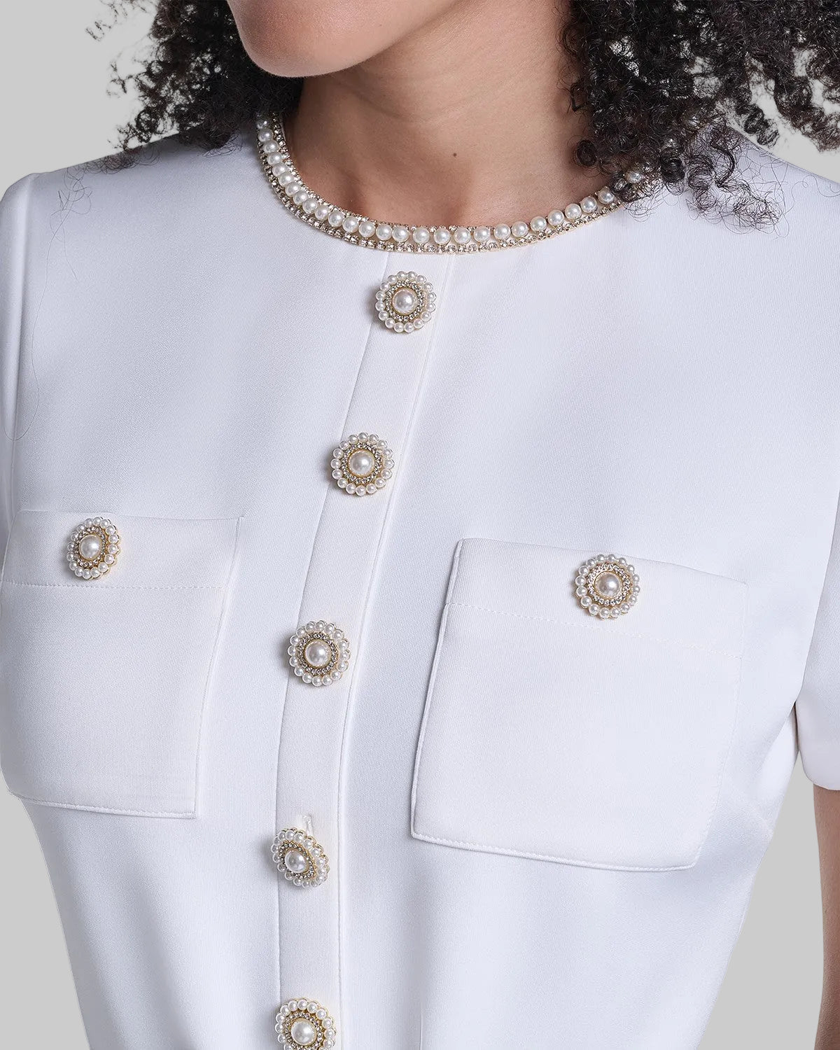 SHORT SLEEVE CREPE GOWN WITH CLOQUE SKIRT VIEW 6 | Online Exclusive SHORT SLEEVE CREPE GOWN WITH CLOQUE SKIRT VIEW 6 | Online Exclusive