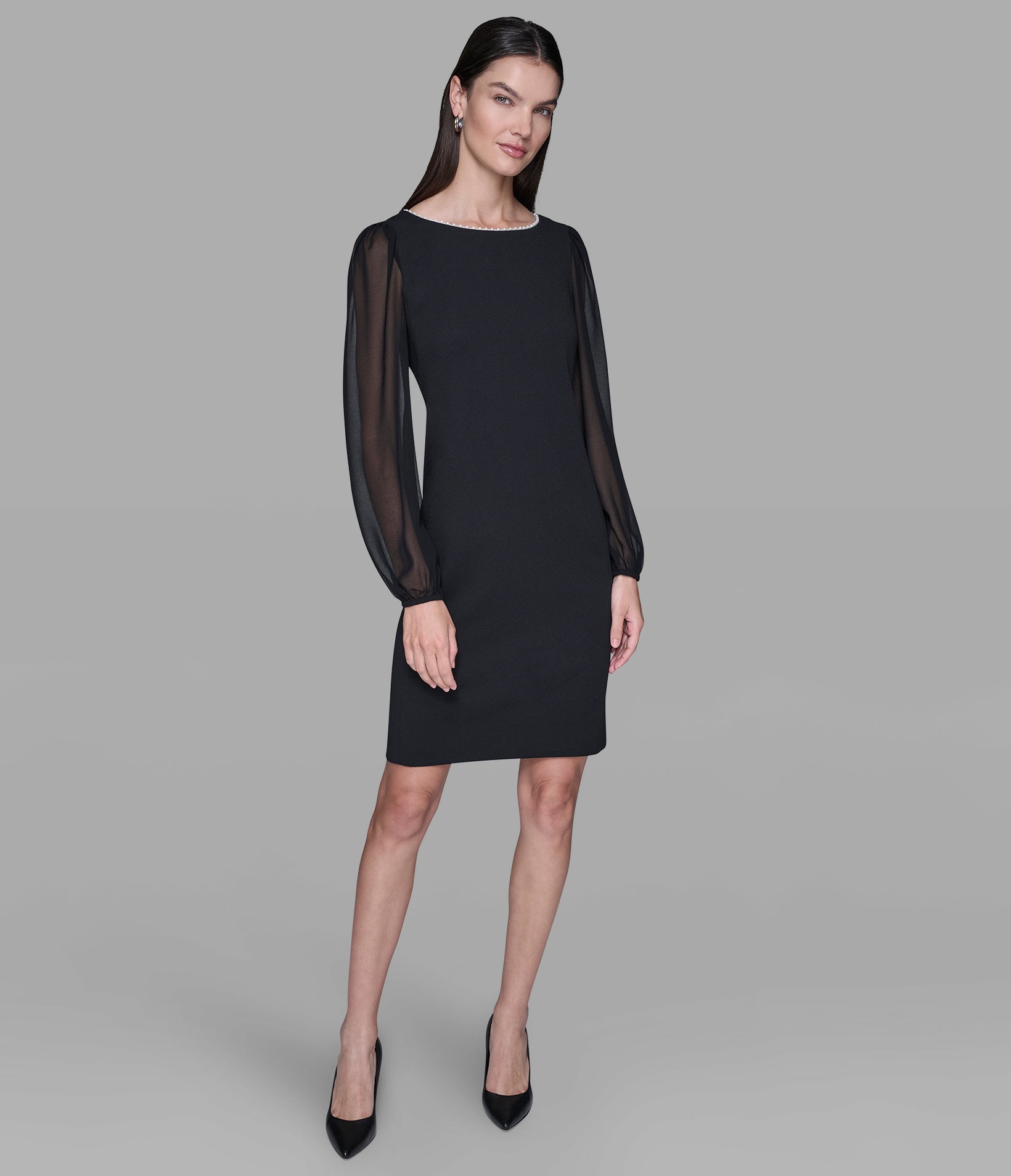 SCUBA CREPE DRESS WITH CHIFFON SLEEVE VIEW 4 | WOMEN'S FALL COLLECTION SCUBA CREPE DRESS WITH CHIFFON SLEEVE VIEW 4 | WOMEN'S FALL COLLECTION