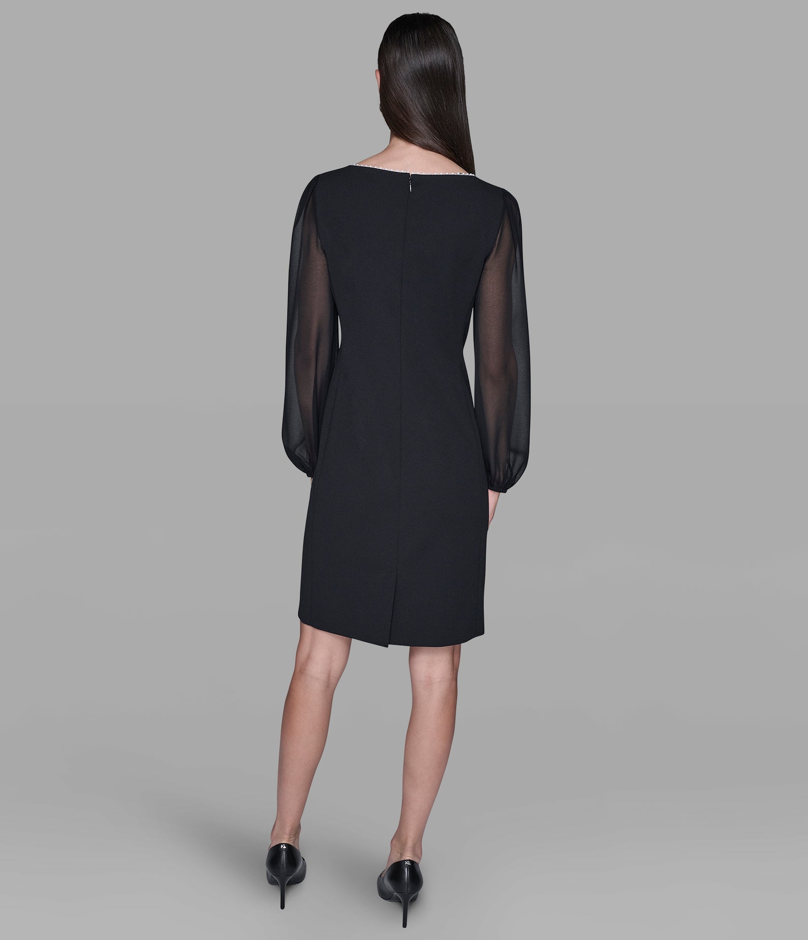 SCUBA CREPE DRESS WITH CHIFFON SLEEVE View 2 | Women's Clothing SCUBA CREPE DRESS WITH CHIFFON SLEEVE View 2 | Women's Clothing