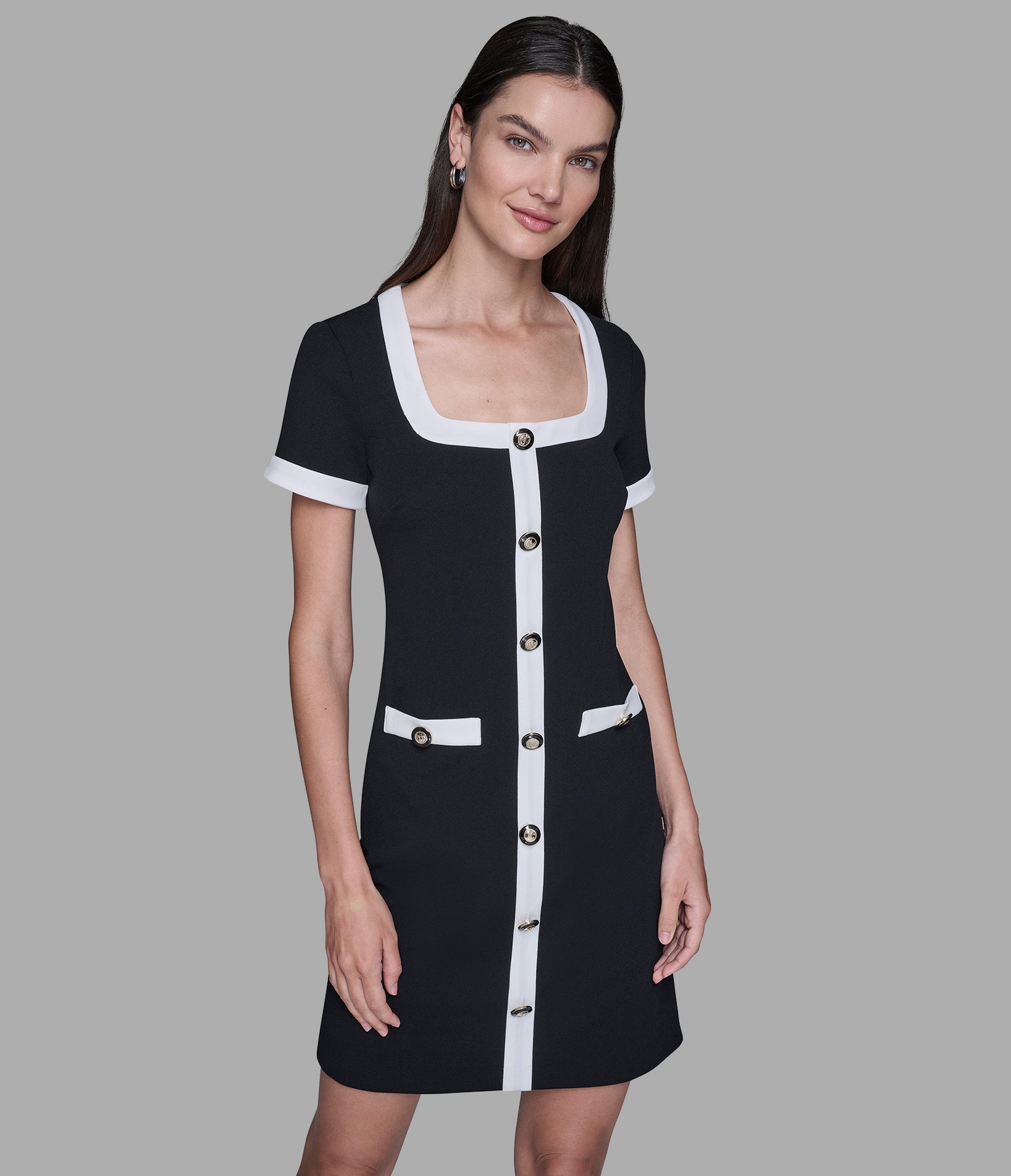 SCUBA CREPE DRESS WITH CONTRAST FRAMING View 1 | Women's Clothing SCUBA CREPE DRESS WITH CONTRAST FRAMING View 1 | Women's Clothing