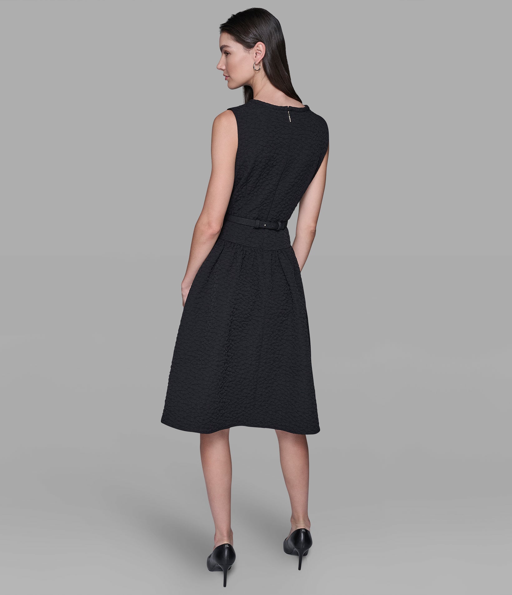 FLORAL JACQUARD A-LINE DRESS WITH FLOWER BELT View 2 | Valentine's Day Shop FLORAL JACQUARD A-LINE DRESS WITH FLOWER BELT View 2 | Valentine's Day Shop