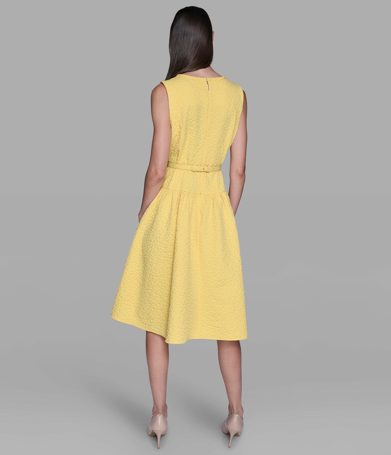 FLORAL JACQUARD A-LINE DRESS WITH FLOWER BELT View 2 | Women's Clothing FLORAL JACQUARD A-LINE DRESS WITH FLOWER BELT View 2 | Women's Clothing