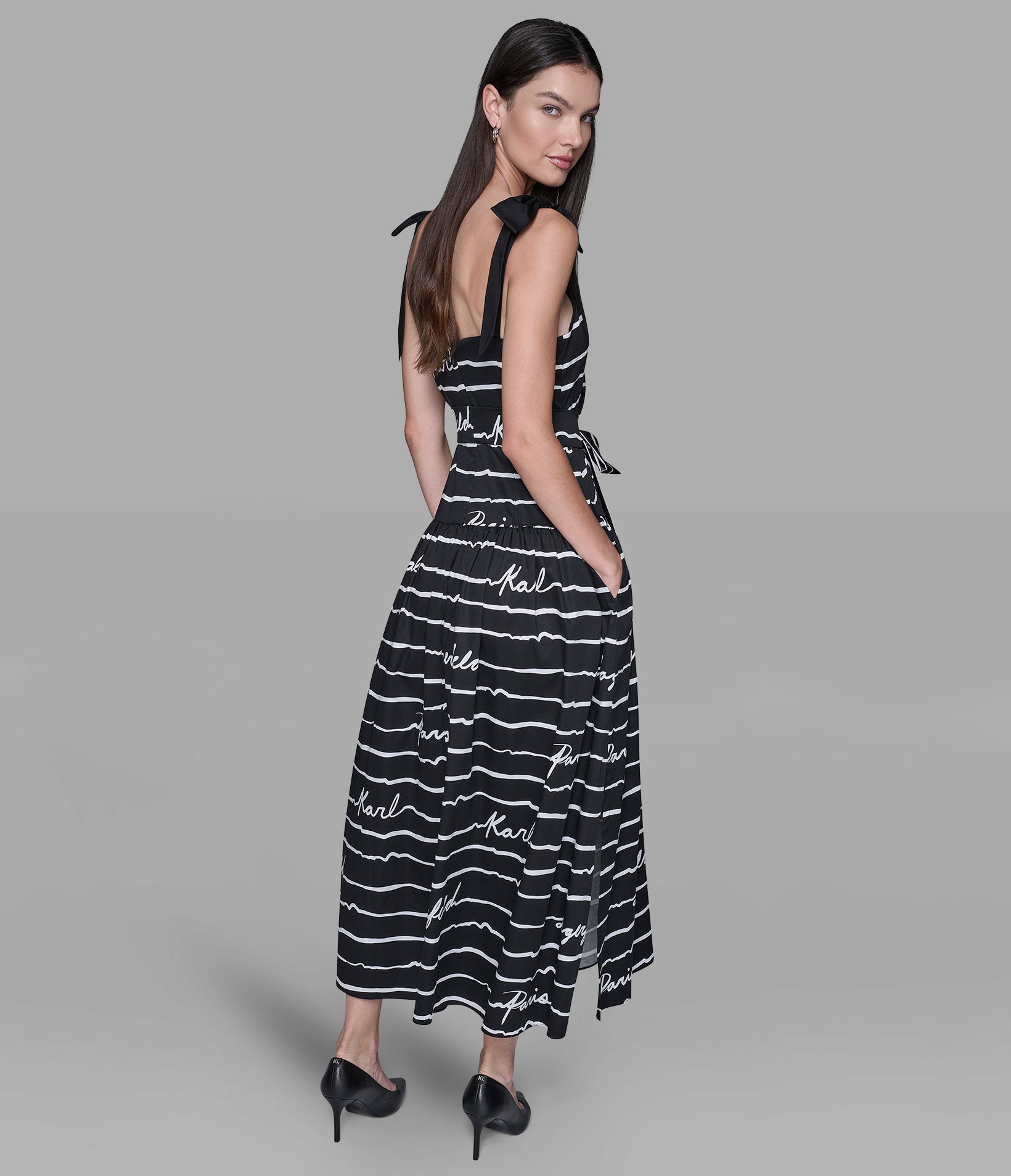 TIE-SHOULDER LOGO SCRIPT MIDI DRESS View 2 | Women's Clothing TIE-SHOULDER LOGO SCRIPT MIDI DRESS View 2 | Women's Clothing