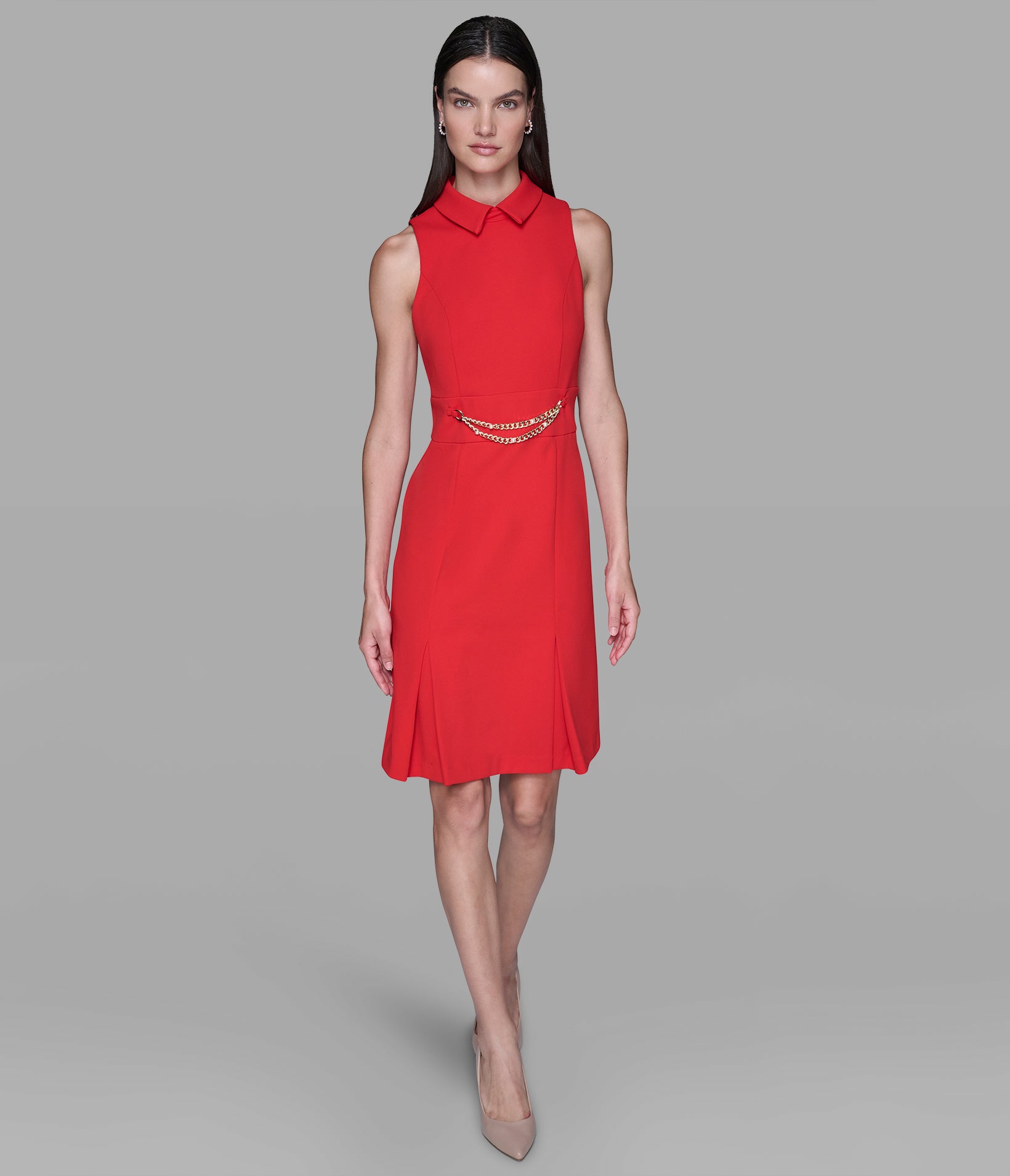 SCUBA CREPE SHEATH DRESS WITH CHAIN TRIM WAISTBAND VIEW 4 | Valentine's Day Shop SCUBA CREPE SHEATH DRESS WITH CHAIN TRIM WAISTBAND VIEW 4 | Valentine's Day Shop