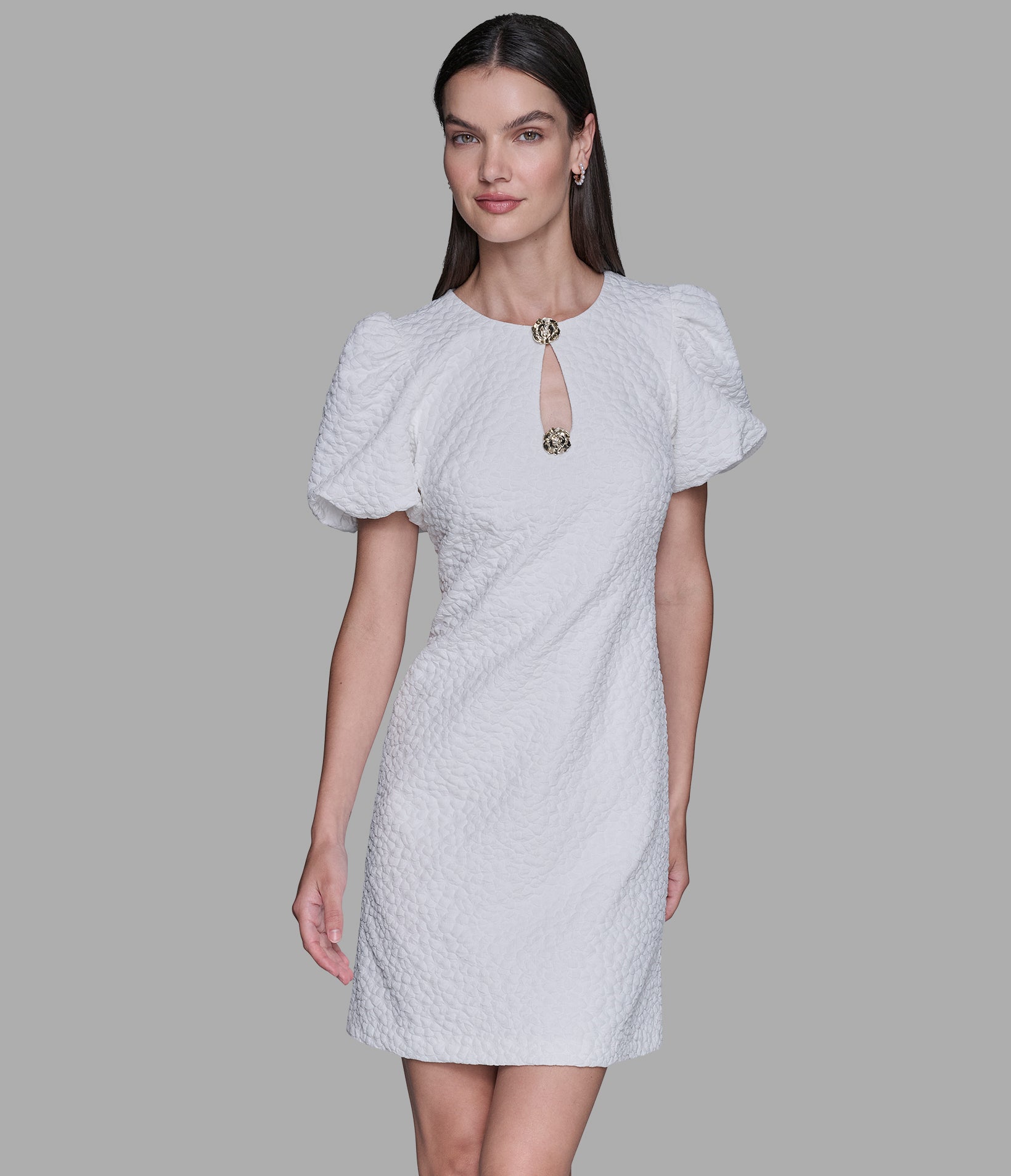 FLORAL JACQUARD DRESS WITH PUFF SLEEVES View 1 | Valentine's Day Shop FLORAL JACQUARD DRESS WITH PUFF SLEEVES View 1 | Valentine's Day Shop